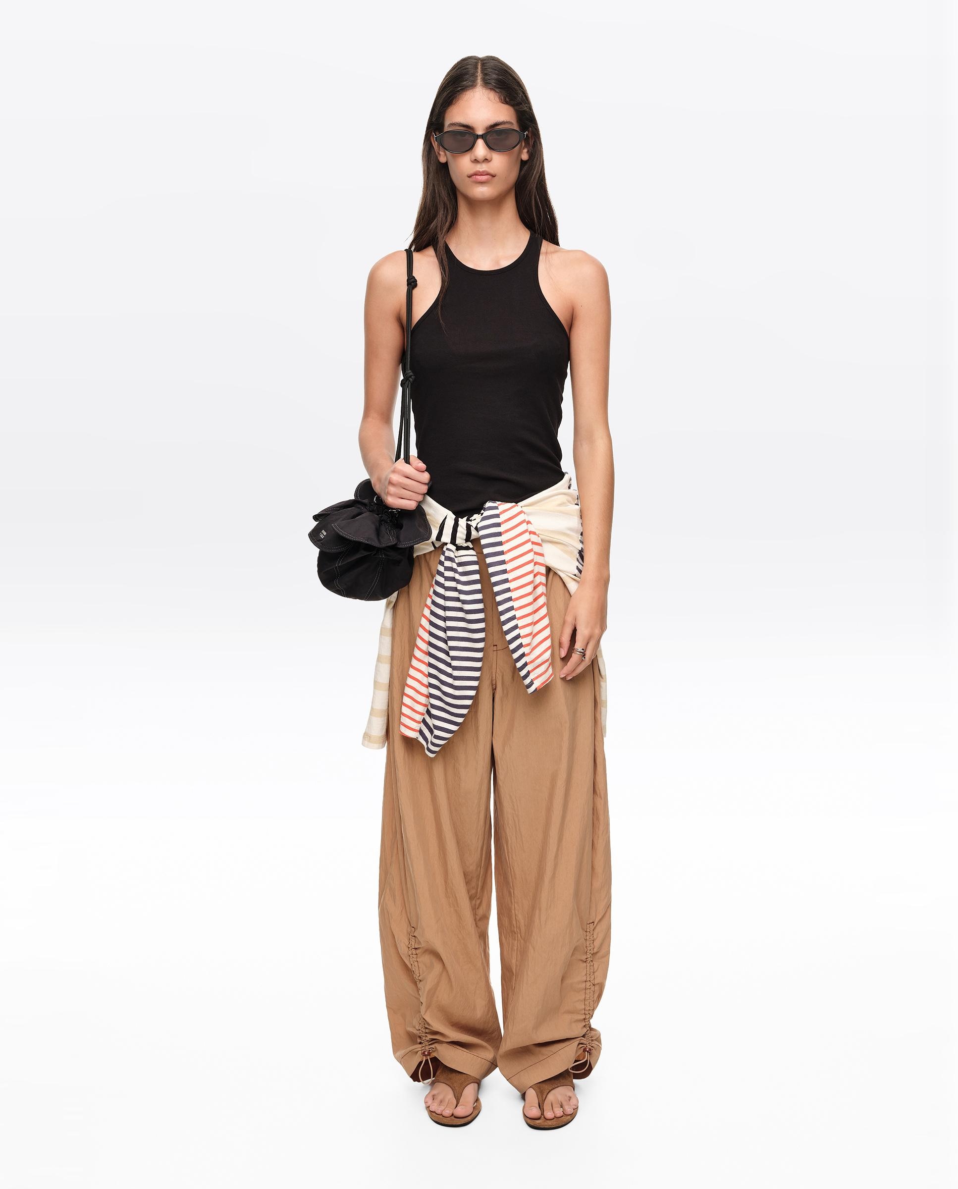 Calças Jogger com Bainha Franzida Castanho-7