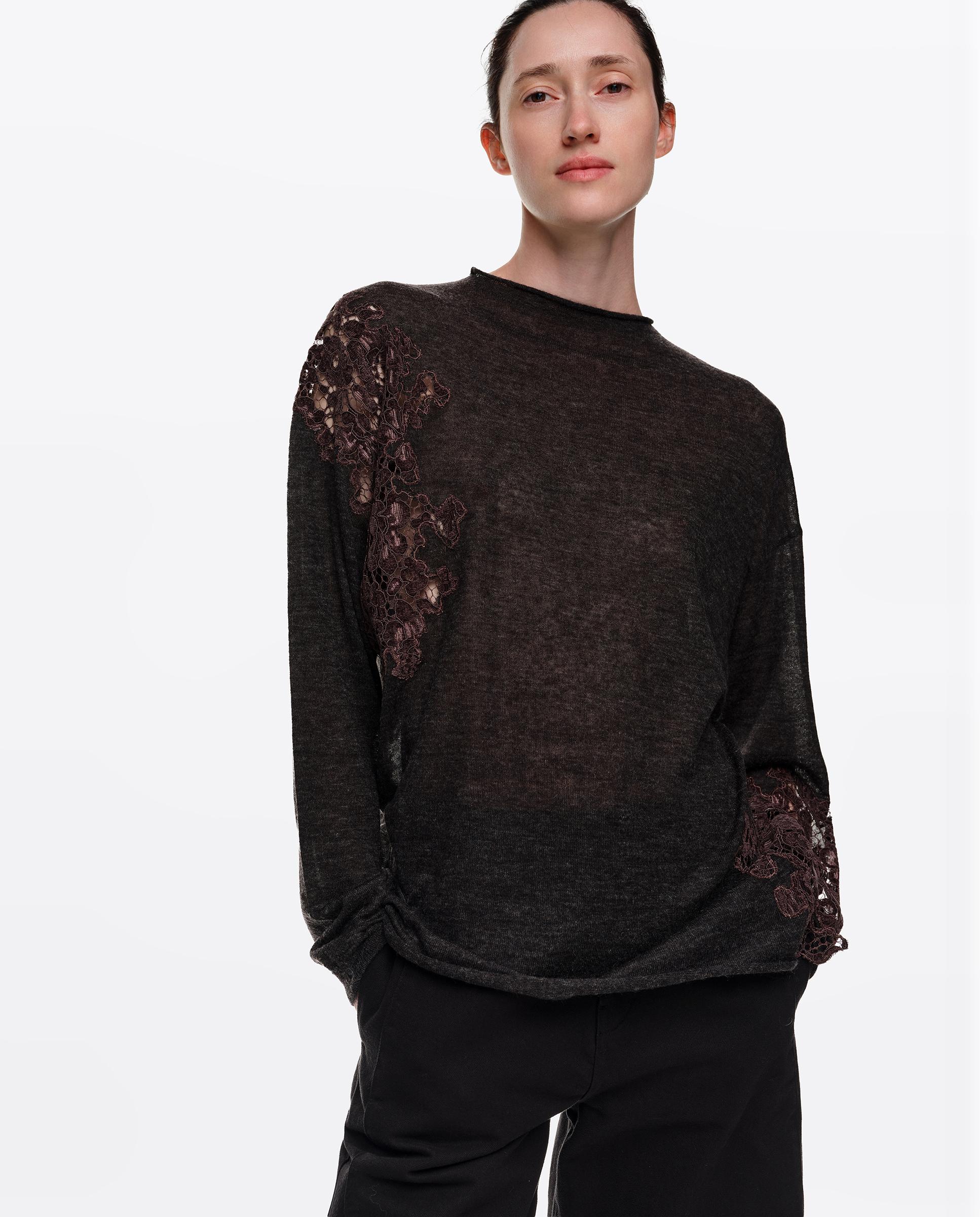 Camisola Alpaca com Rendas e Gola Subida Cinzento-escuro-2