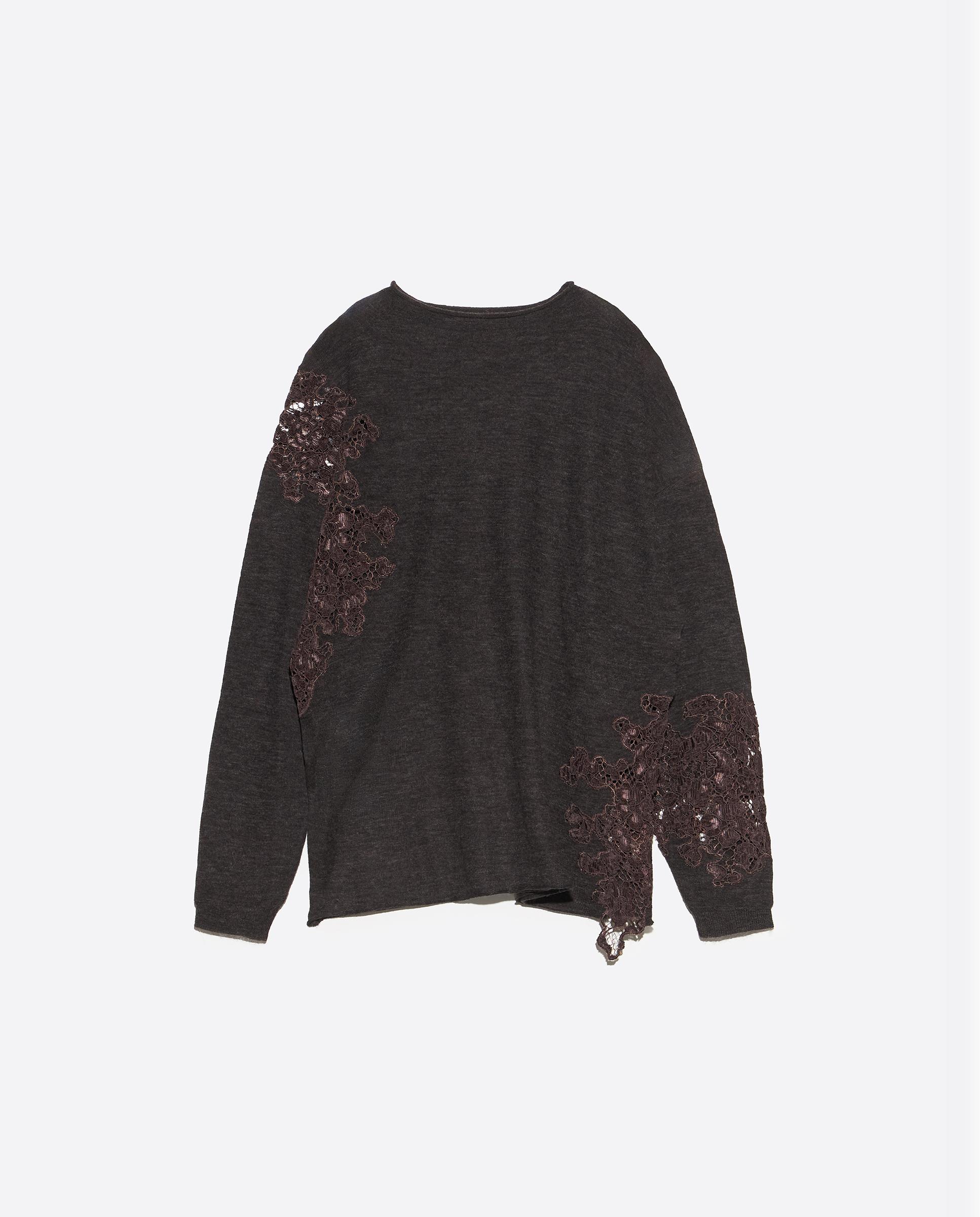 Camisola Alpaca com Rendas e Gola Subida Cinzento-escuro-5