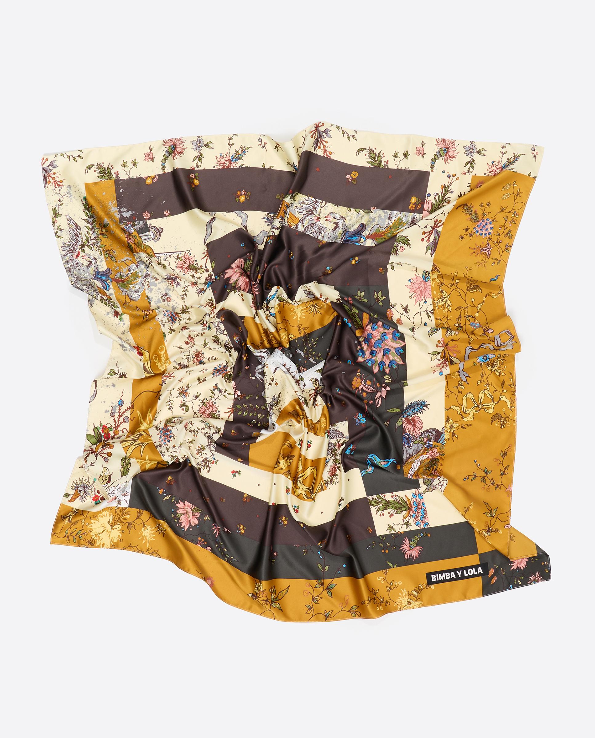 Lenço 100*100 Patchwork Romantic Flowers Ocre-3