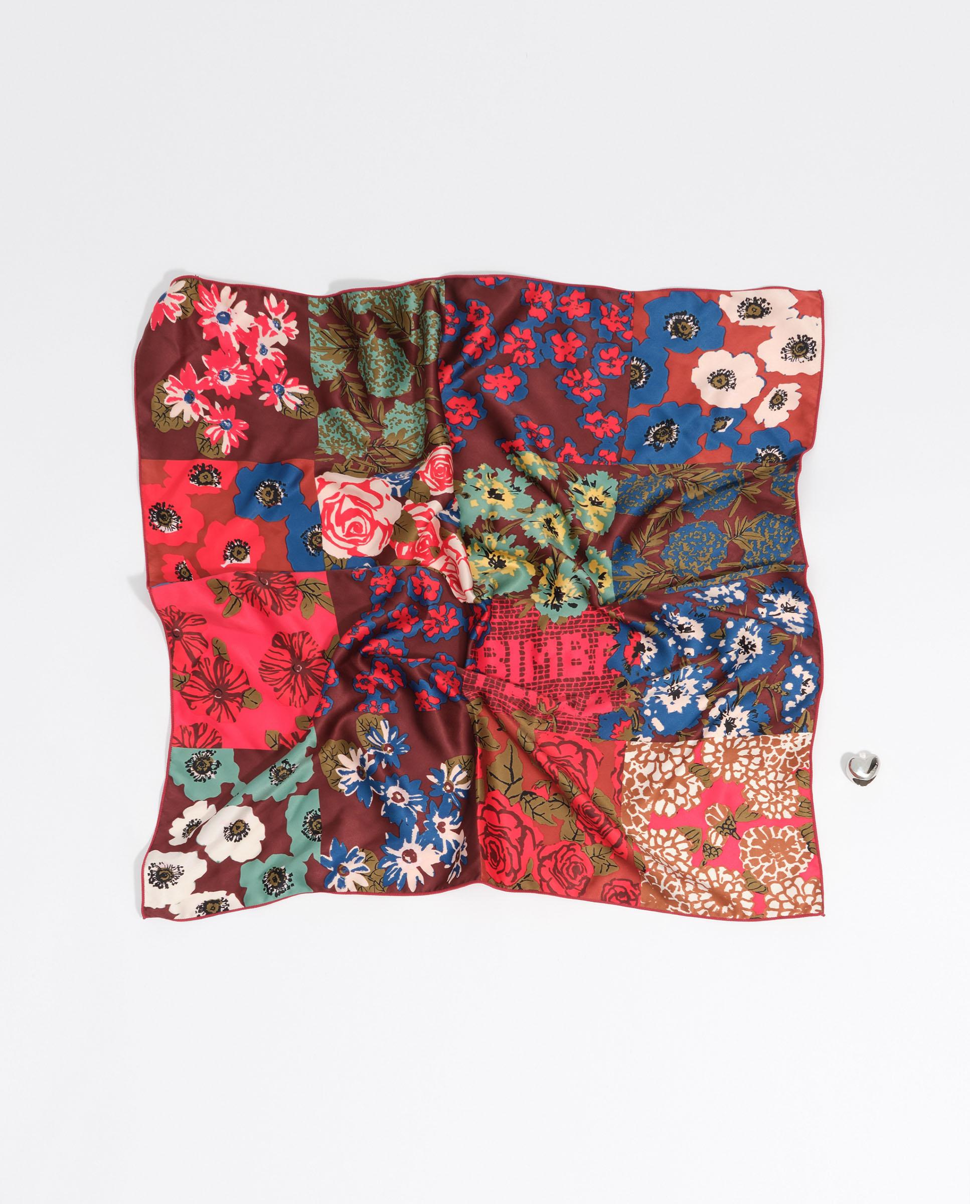 Lenço 100*100 Charm Patchwork Flores Bordeaux-3
