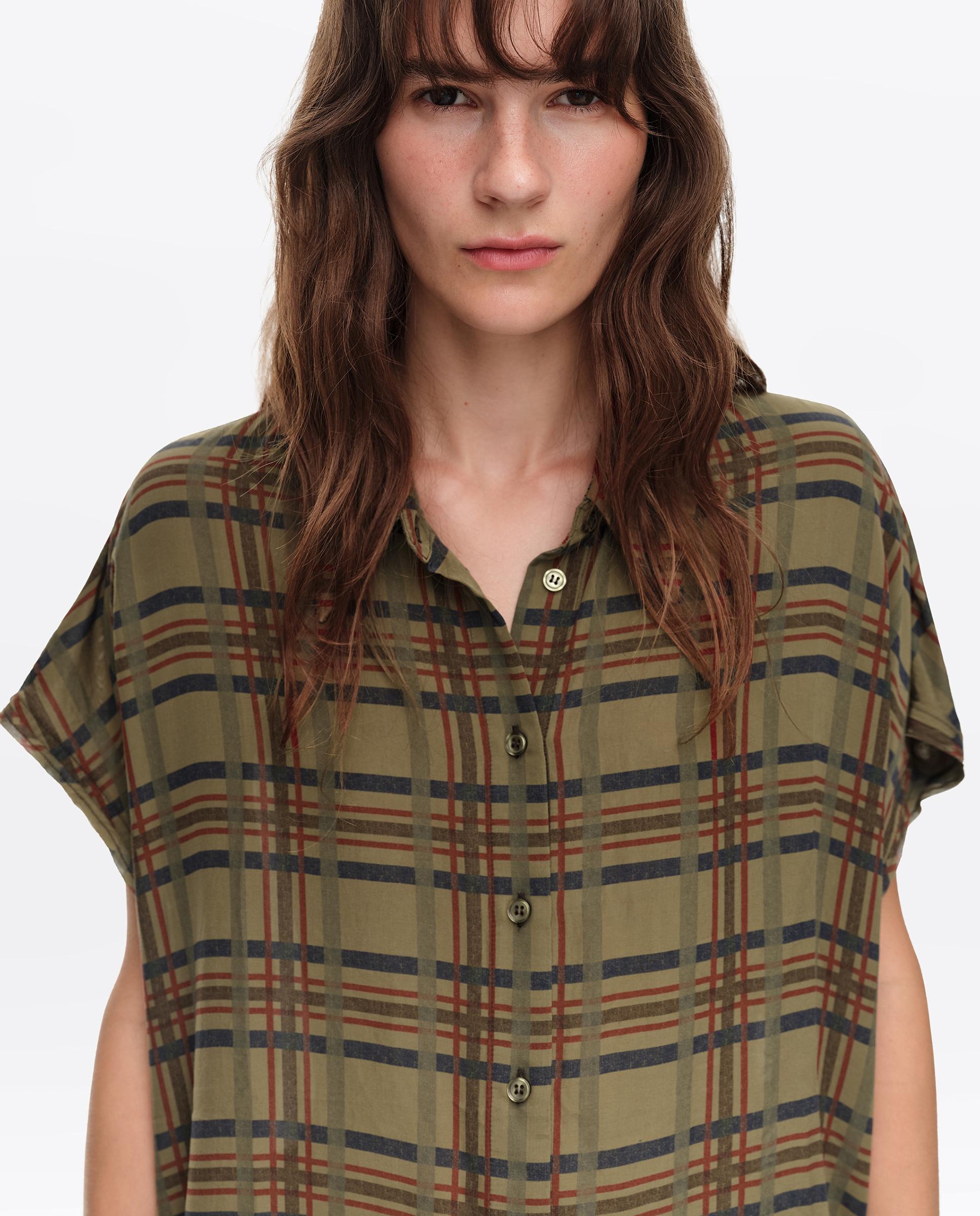 Camisa de Manga Caída Aos Quadrados Caqui-2