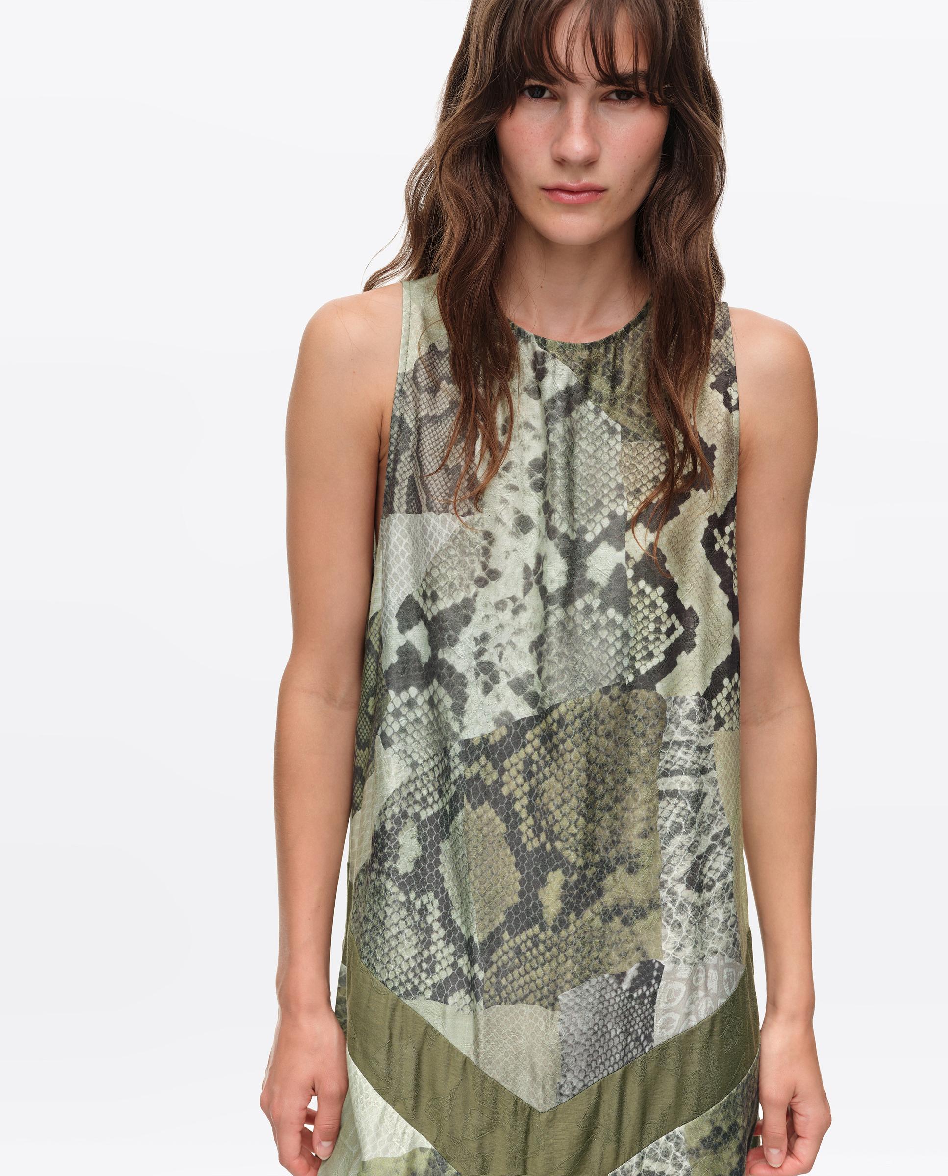 Vestido Linha a Snake Patchwork Verde-2