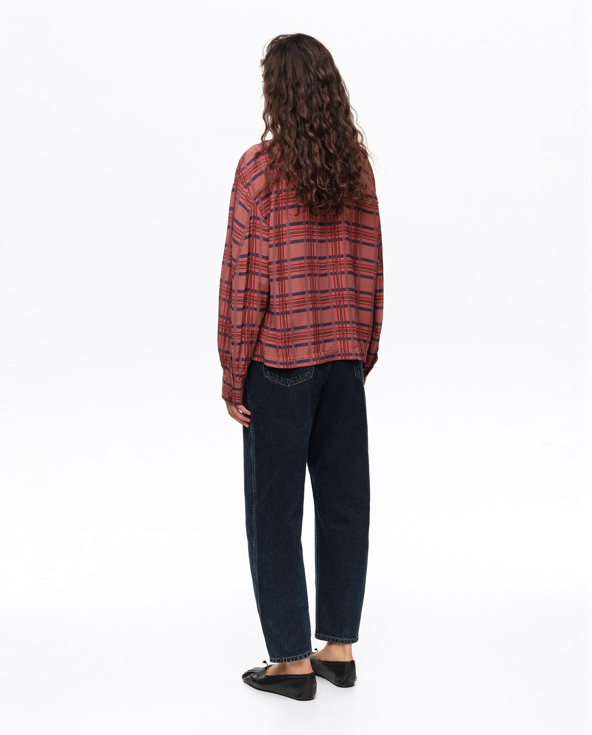 Camisa Fluída Boxy Aos Quadrados Grená-4