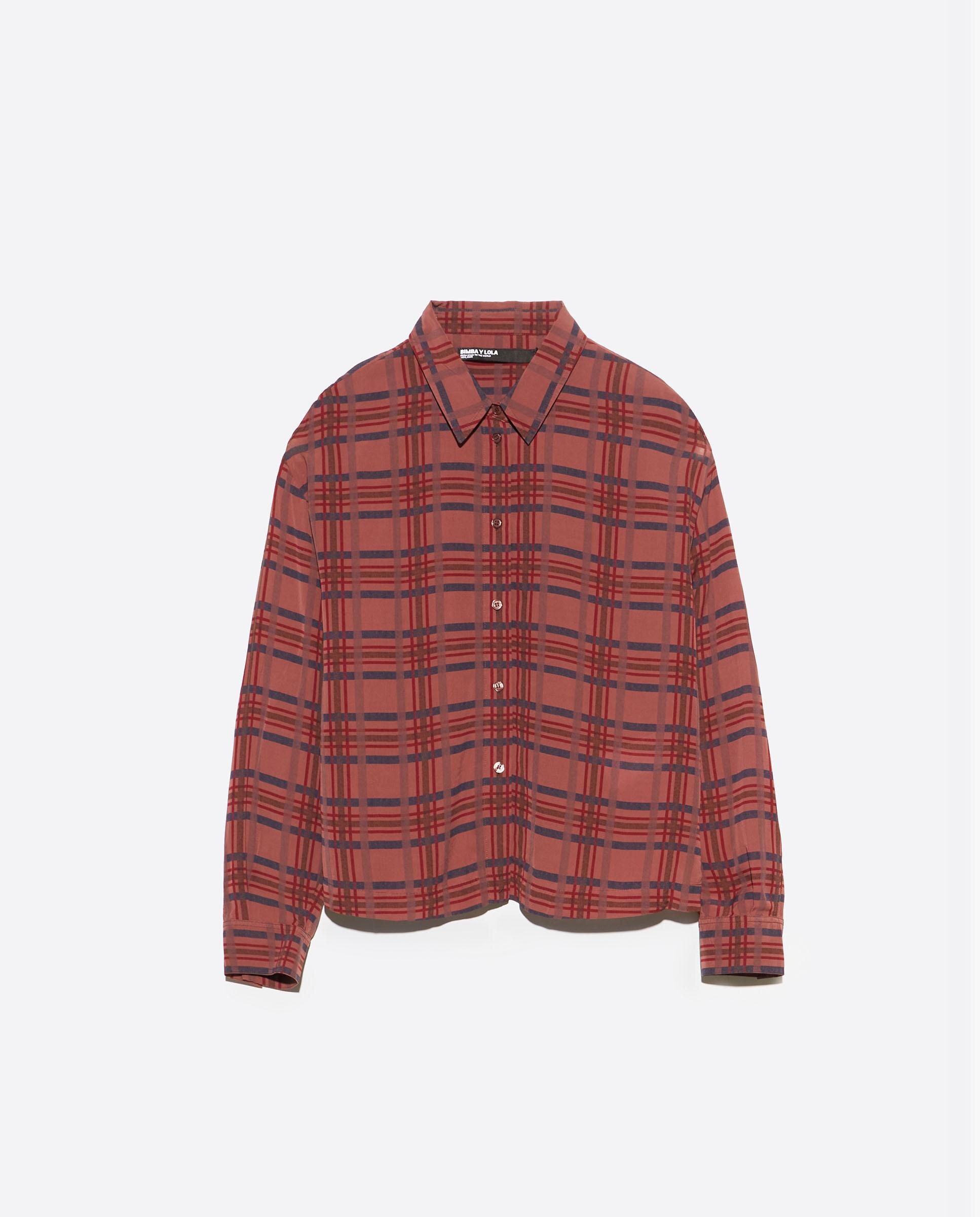 Camisa Fluída Boxy Aos Quadrados Grená-5