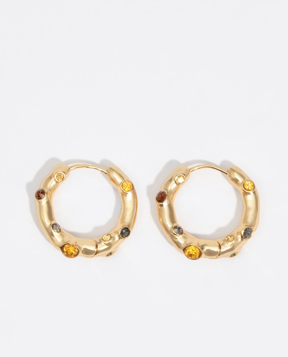 Imagem 0 de Brincos de Argola com Cristais e Metal com Textura em Dourado