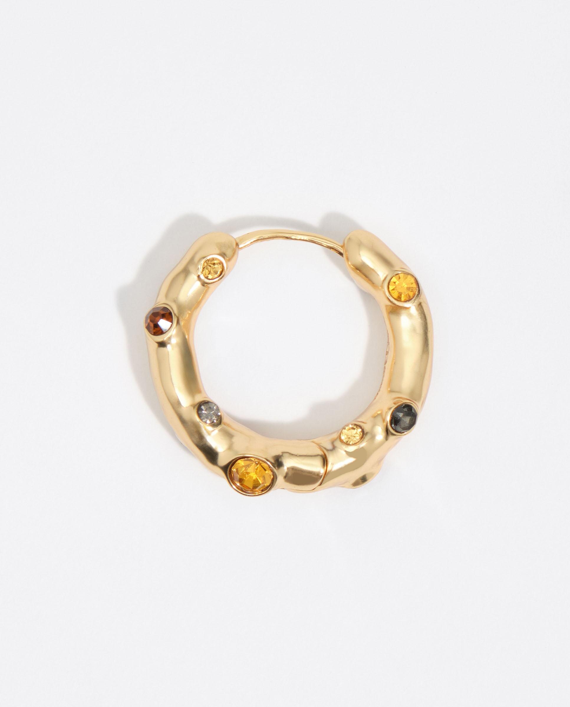 Brincos de Argola com Cristais e Metal com Textura em Dourado Dourado-3