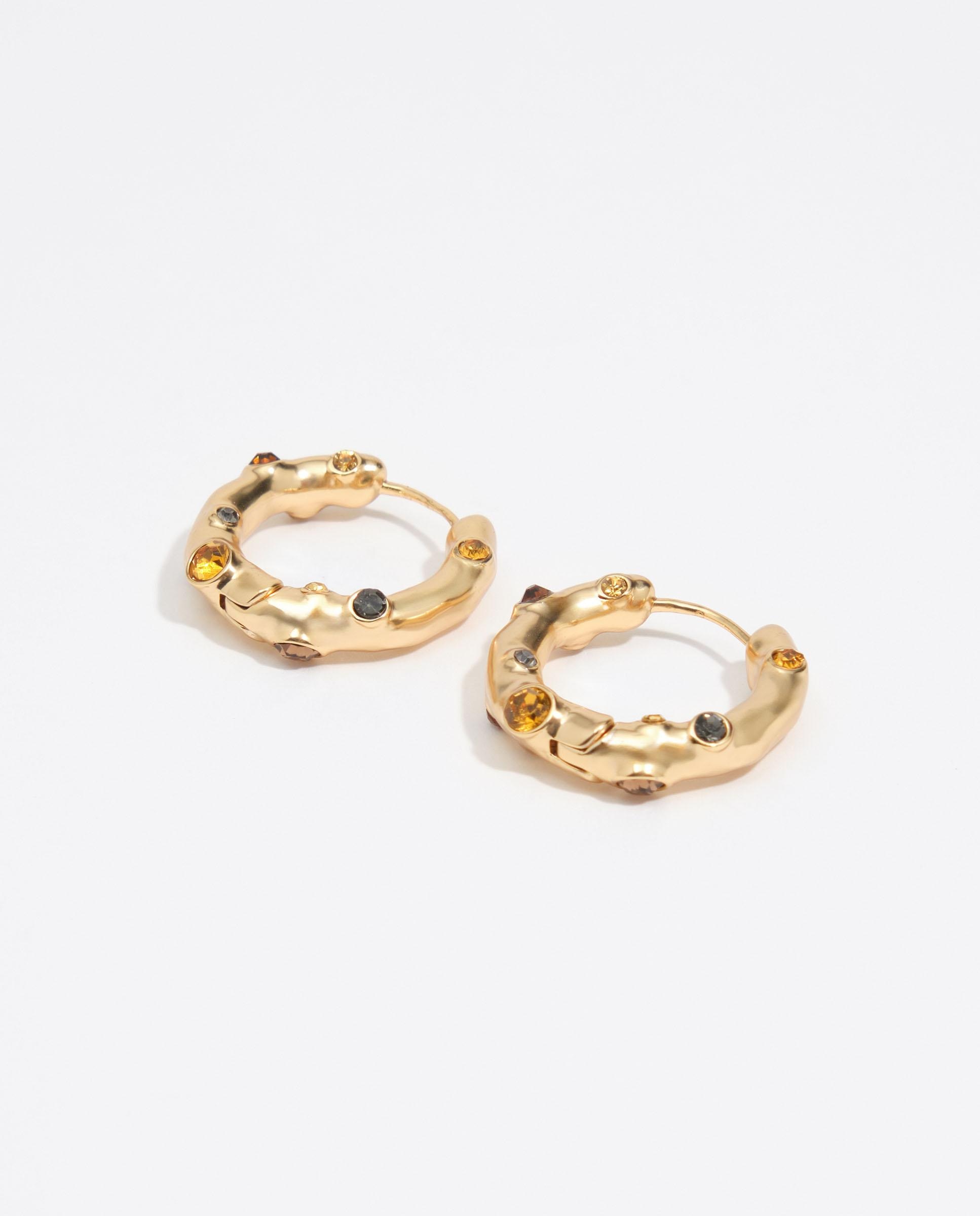 Brincos de Argola com Cristais e Metal com Textura em Dourado Dourado-4