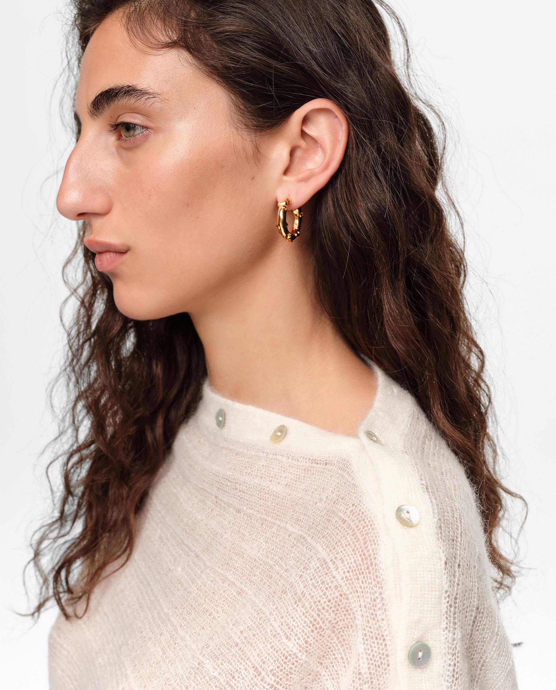 Brincos de Argola com Cristais e Metal com Textura em Dourado Dourado-6