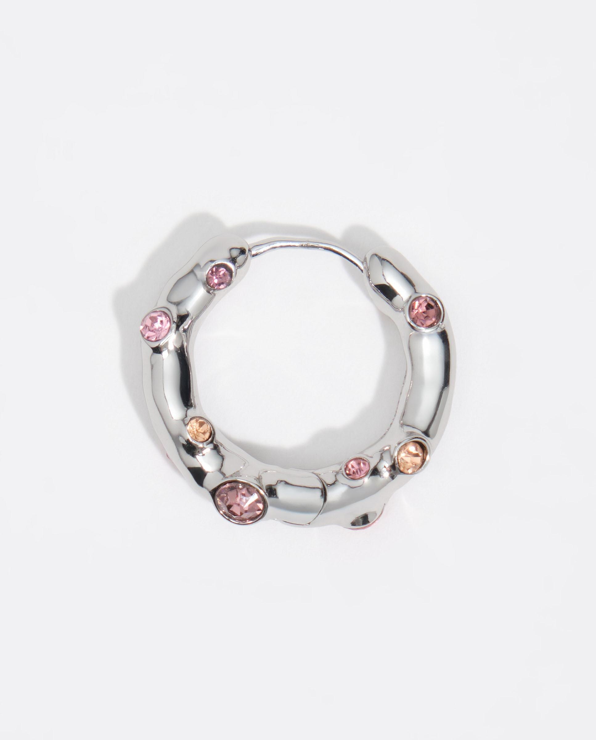 Brincos de Argola com Cristais e Metal com Textura Prateado Prateado-3