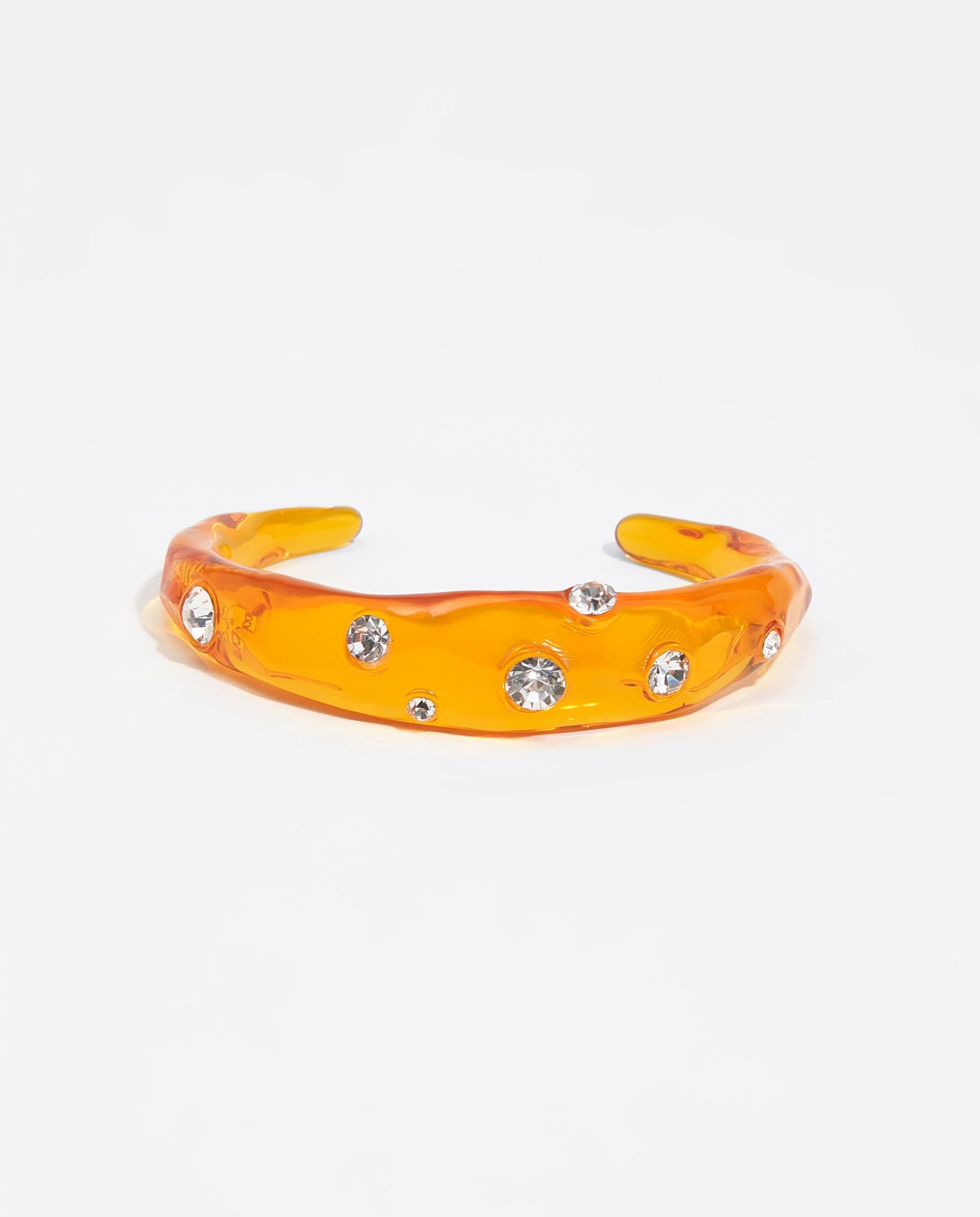 Pulseira Rígida de Resina Âmbar com Cristais Laranja-3