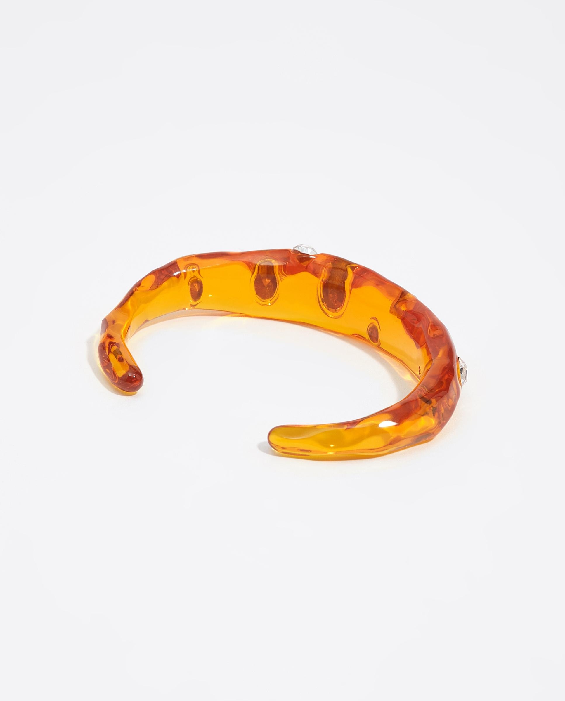 Pulseira Rígida de Resina Âmbar com Cristais Laranja-4