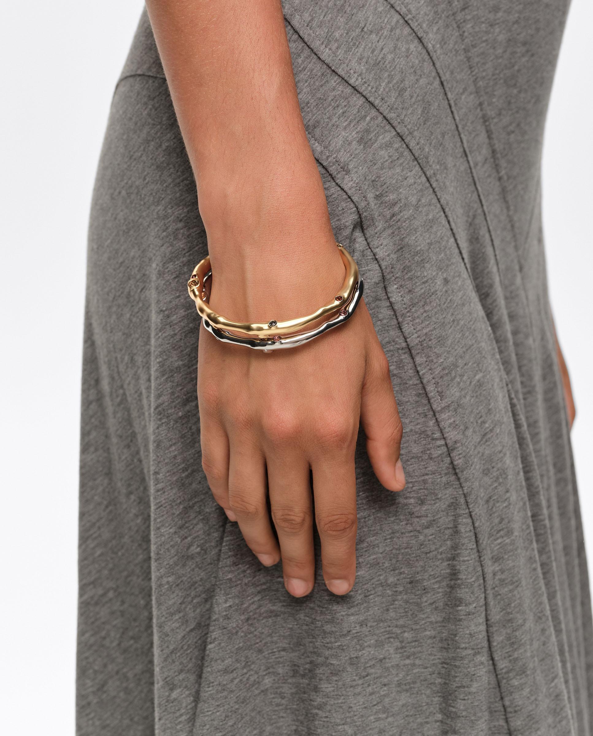 Set 2 Pulseiras Cristais Metal Textura Prateado-2