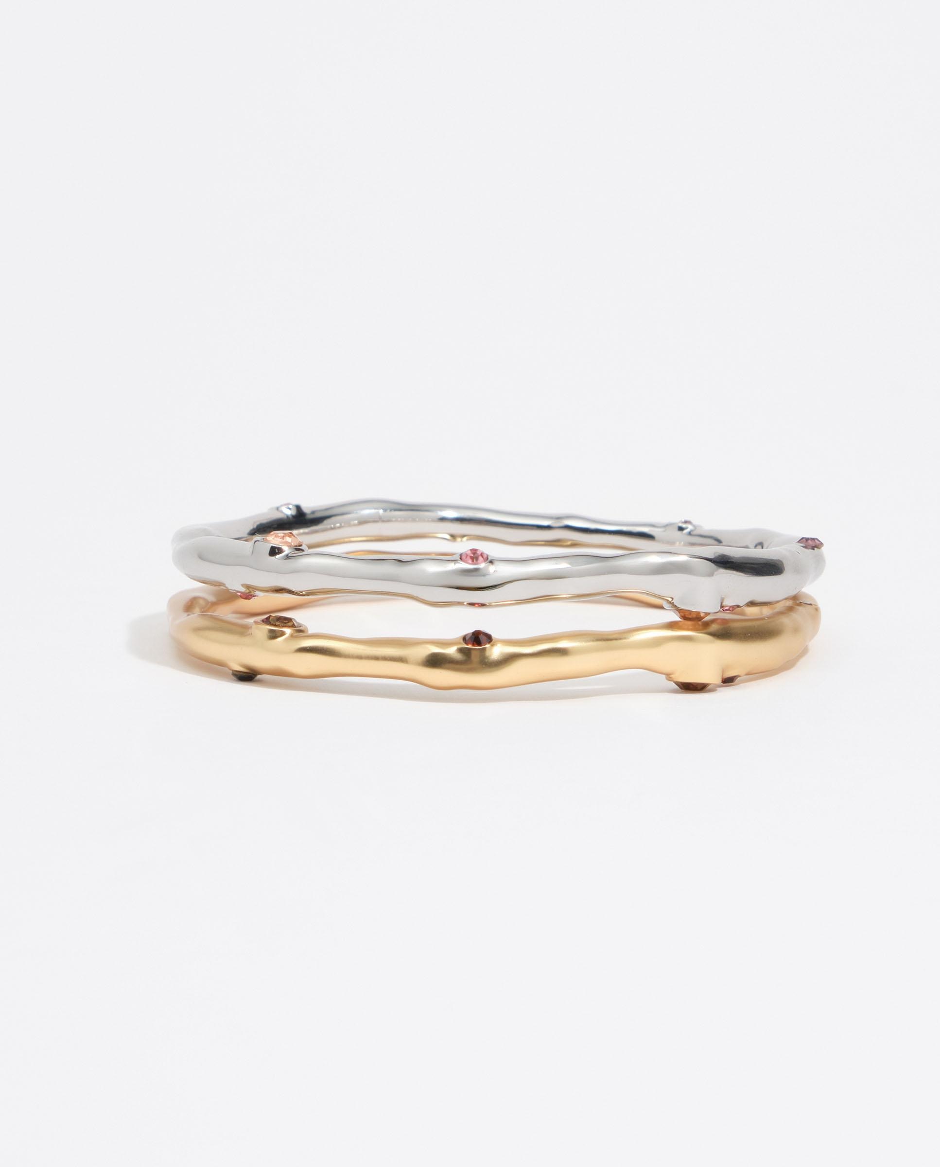 Set 2 Pulseiras Cristais Metal Textura Prateado-3