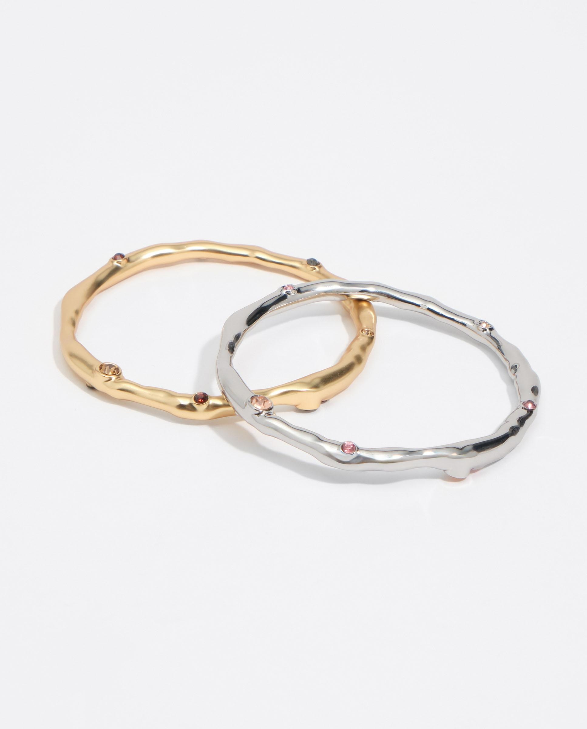 Set 2 Pulseiras Cristais Metal Textura Prateado-4