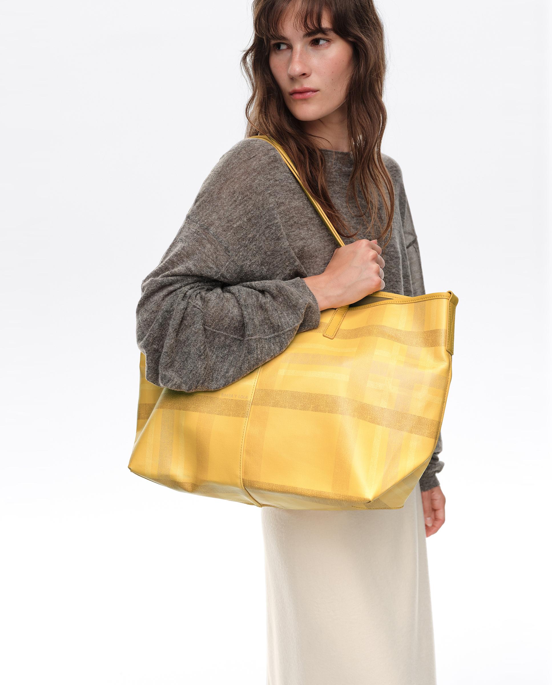 Mala de Ombro Shopper Grande Tartã Amarelo-3