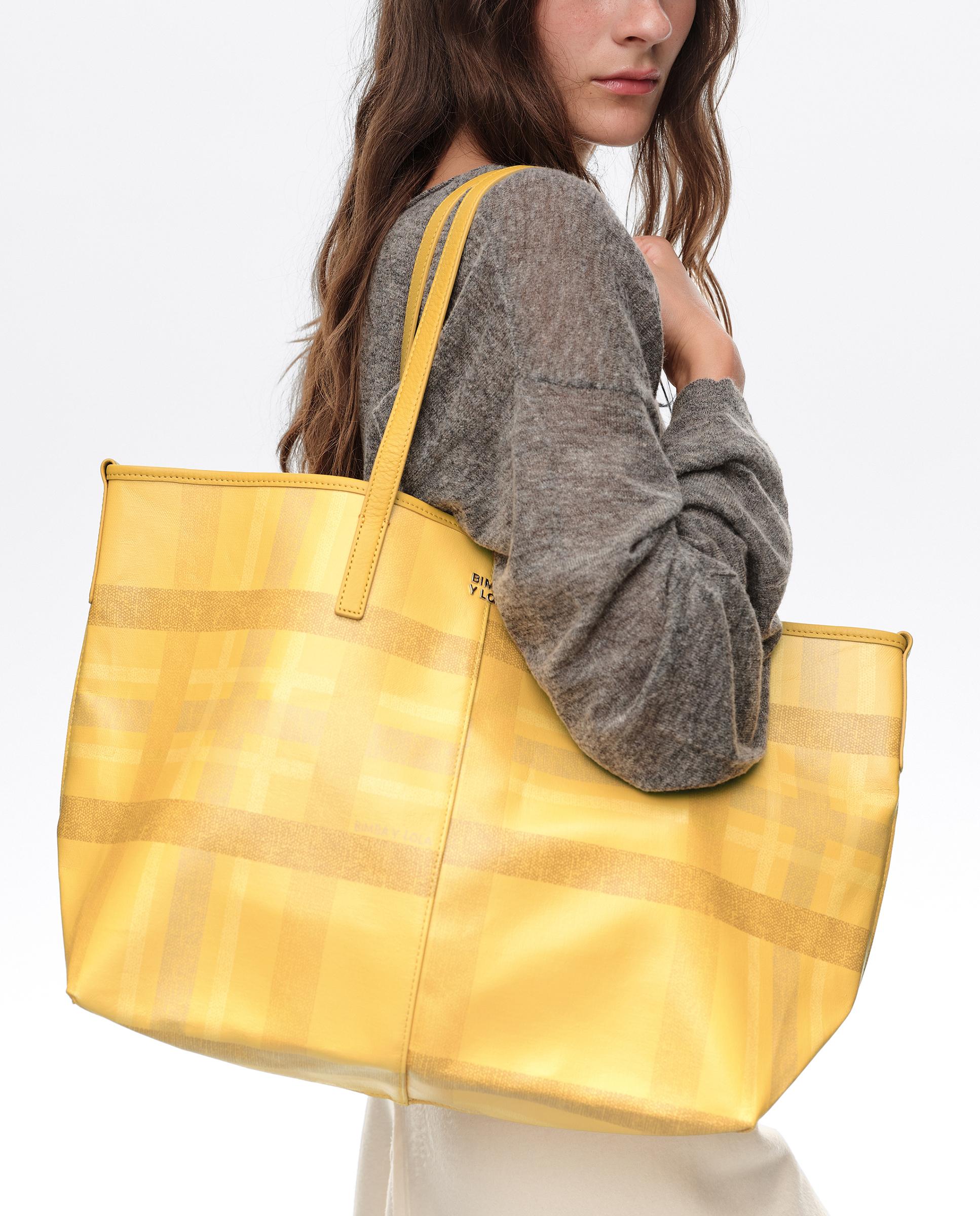 Mala de Ombro Shopper Grande Tartã Amarelo-7