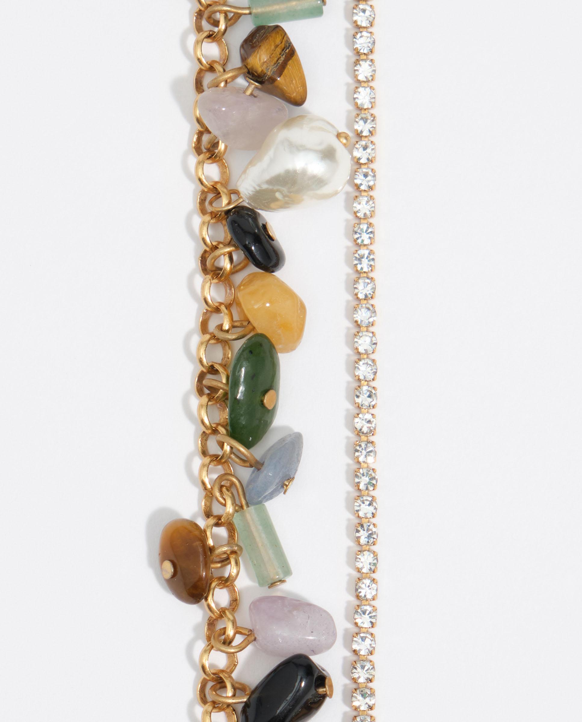 Pulseira Multipiedras com Cristais Corrente Dourado-3