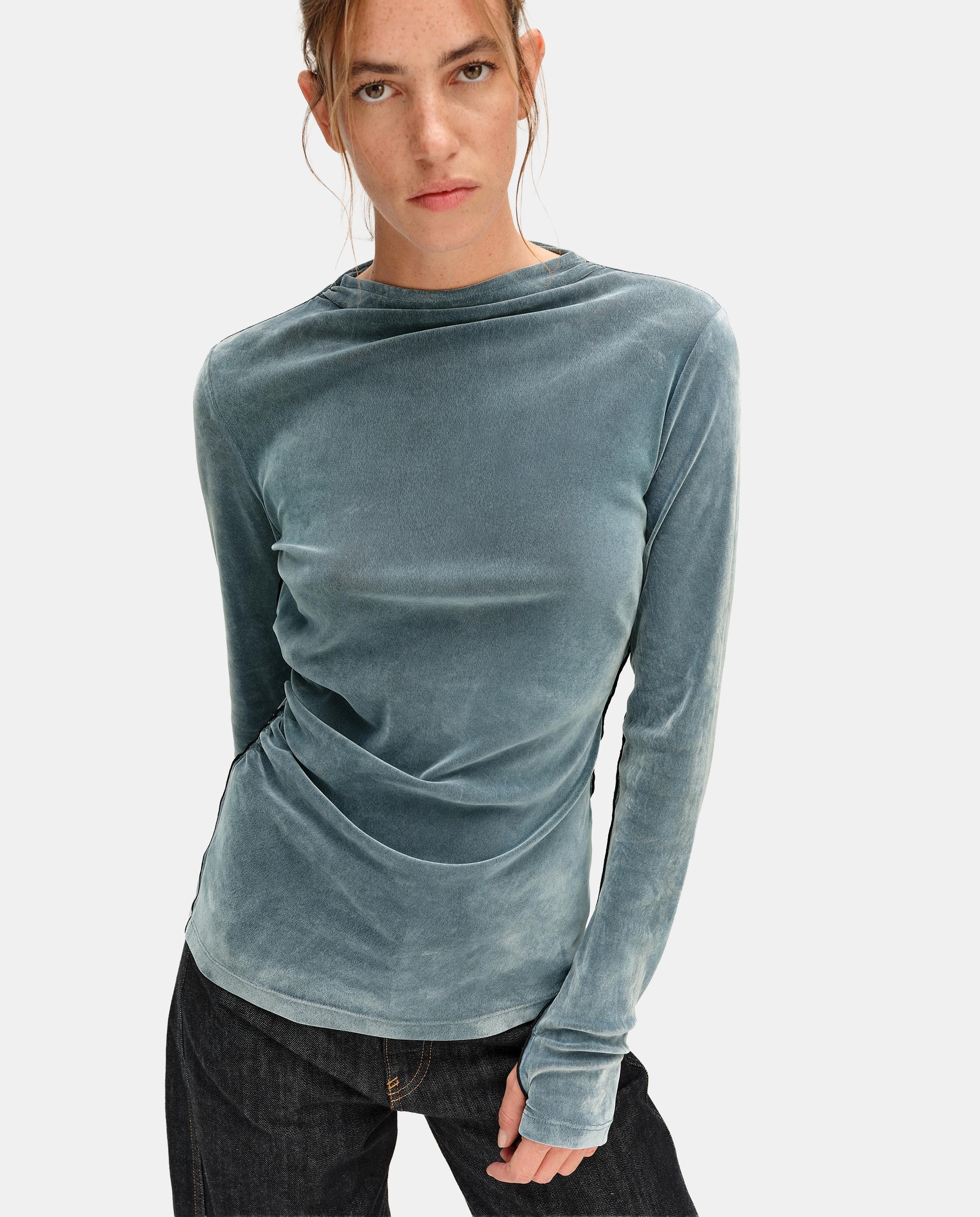 T-shirt de Veludo Ajustada Azul-claro-2