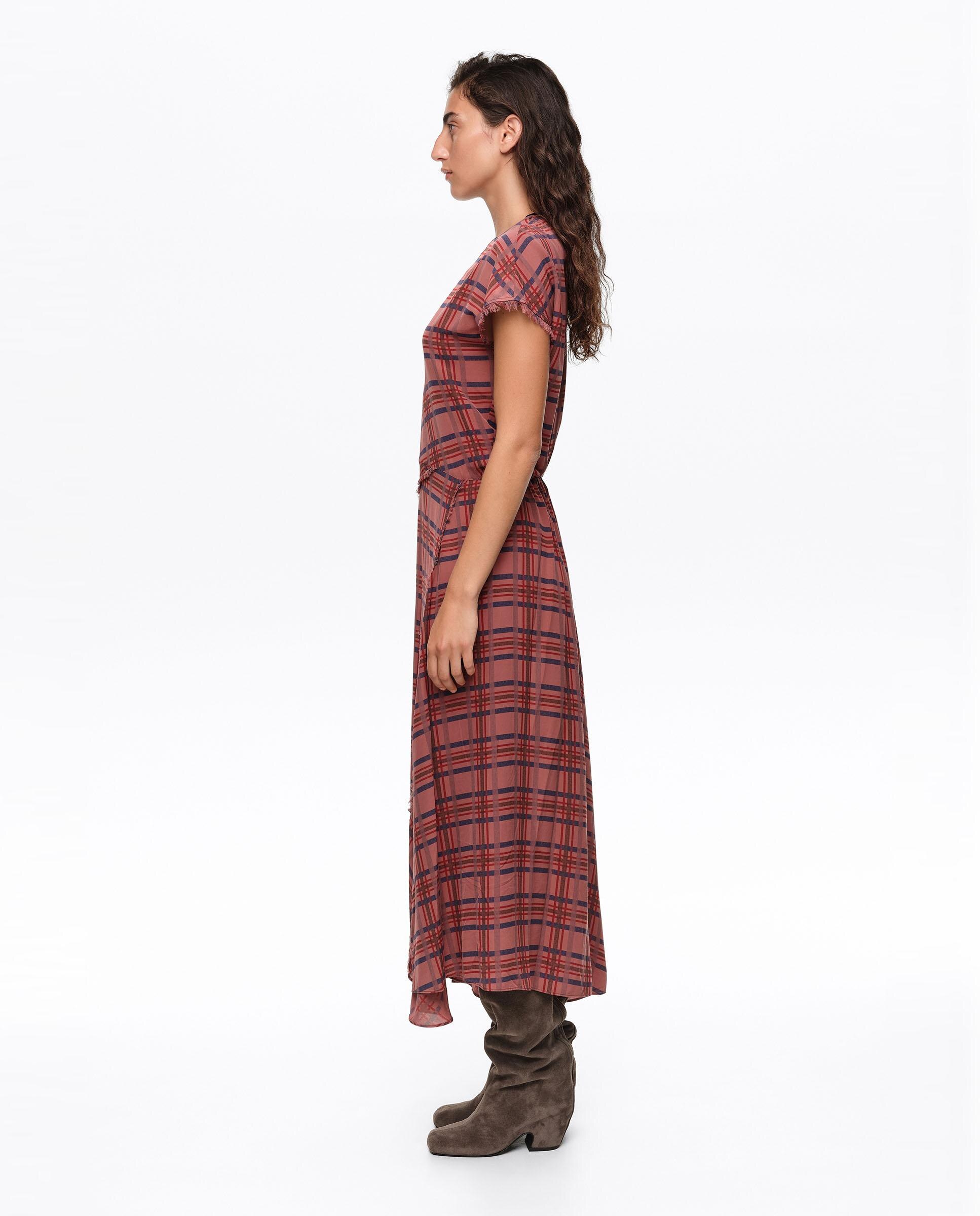 Vestido Fluido com Volume Aos Quadrados Grená-3