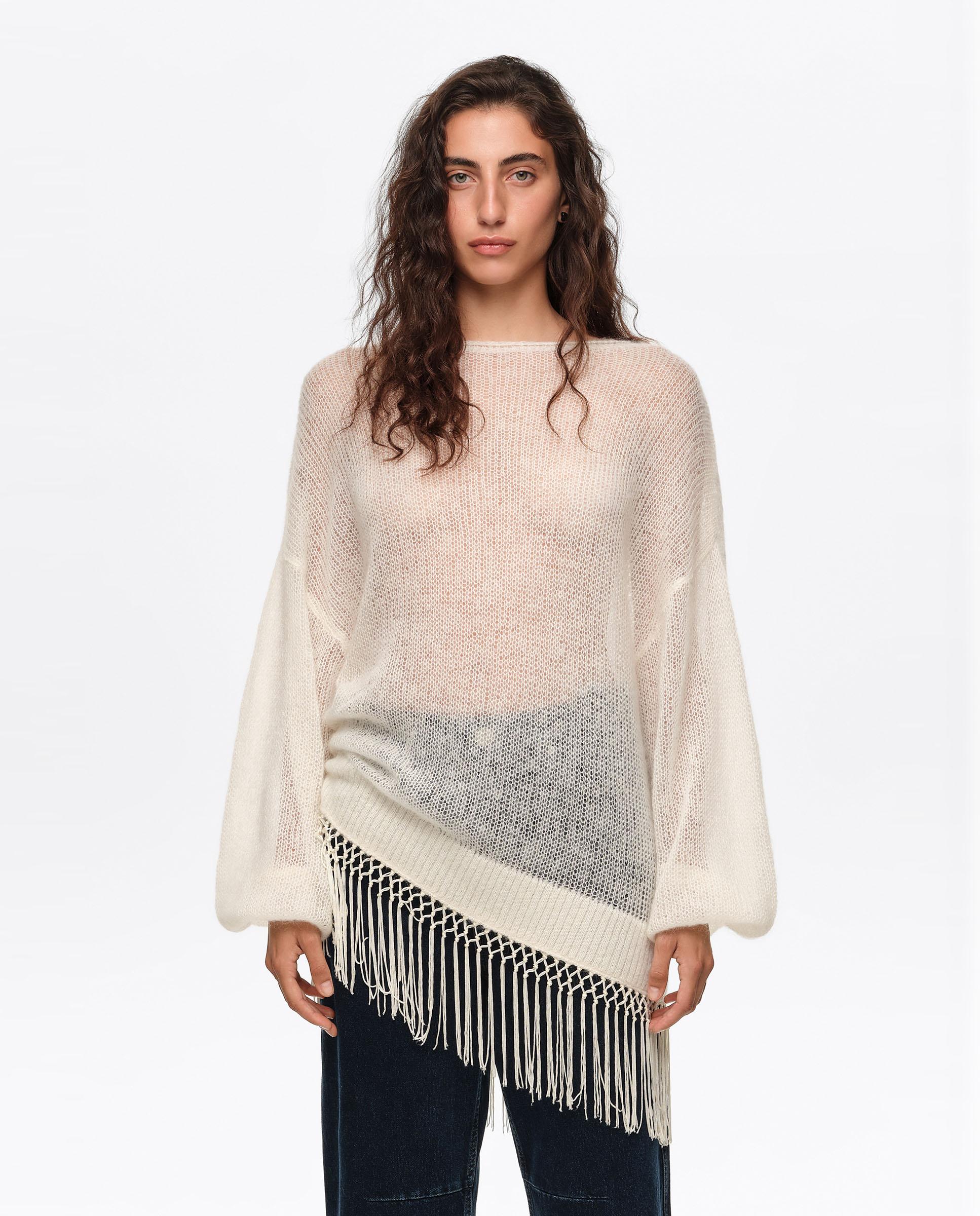 Camisola Mohair com Franjas Marfim-1