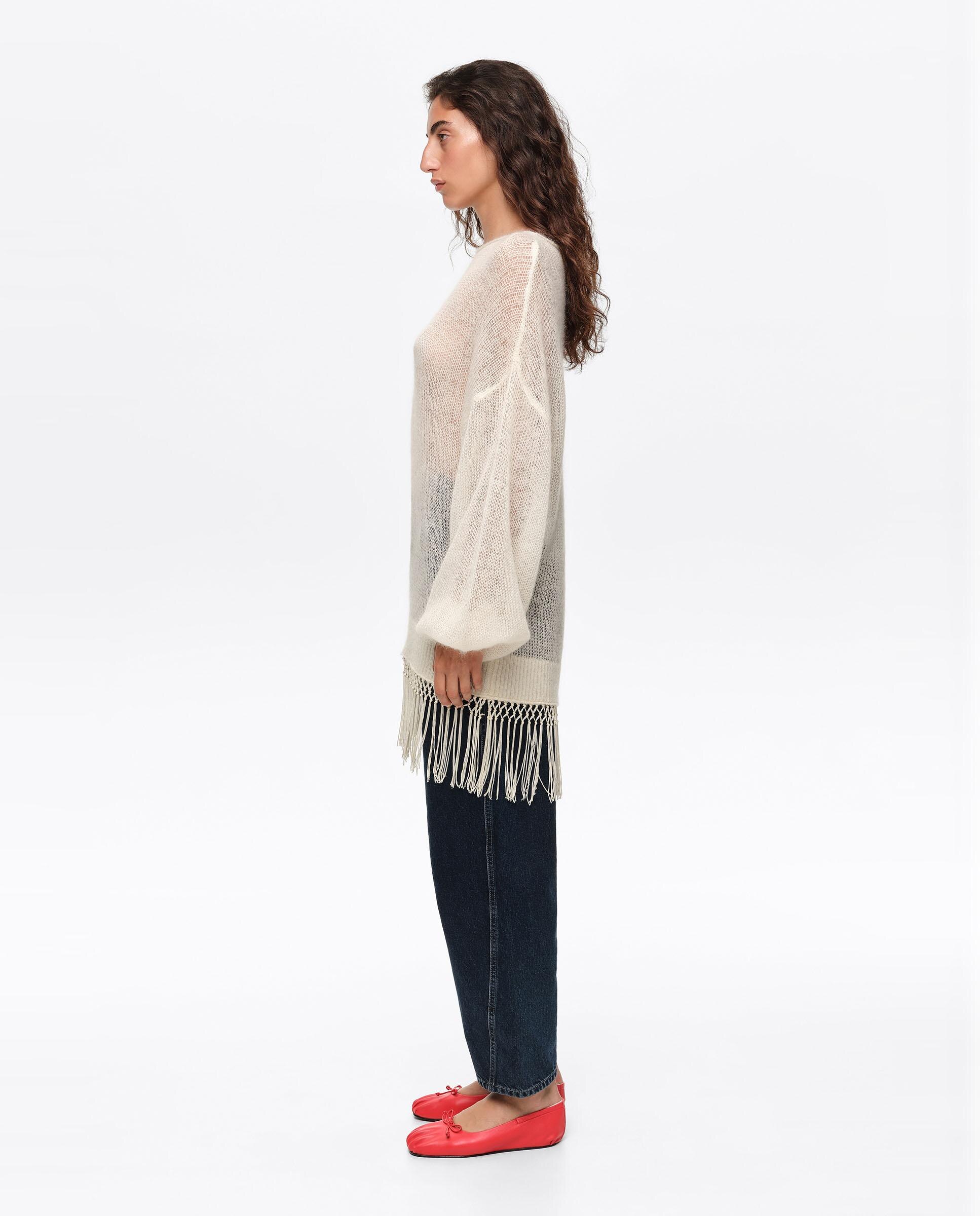 Camisola Mohair com Franjas Marfim-3