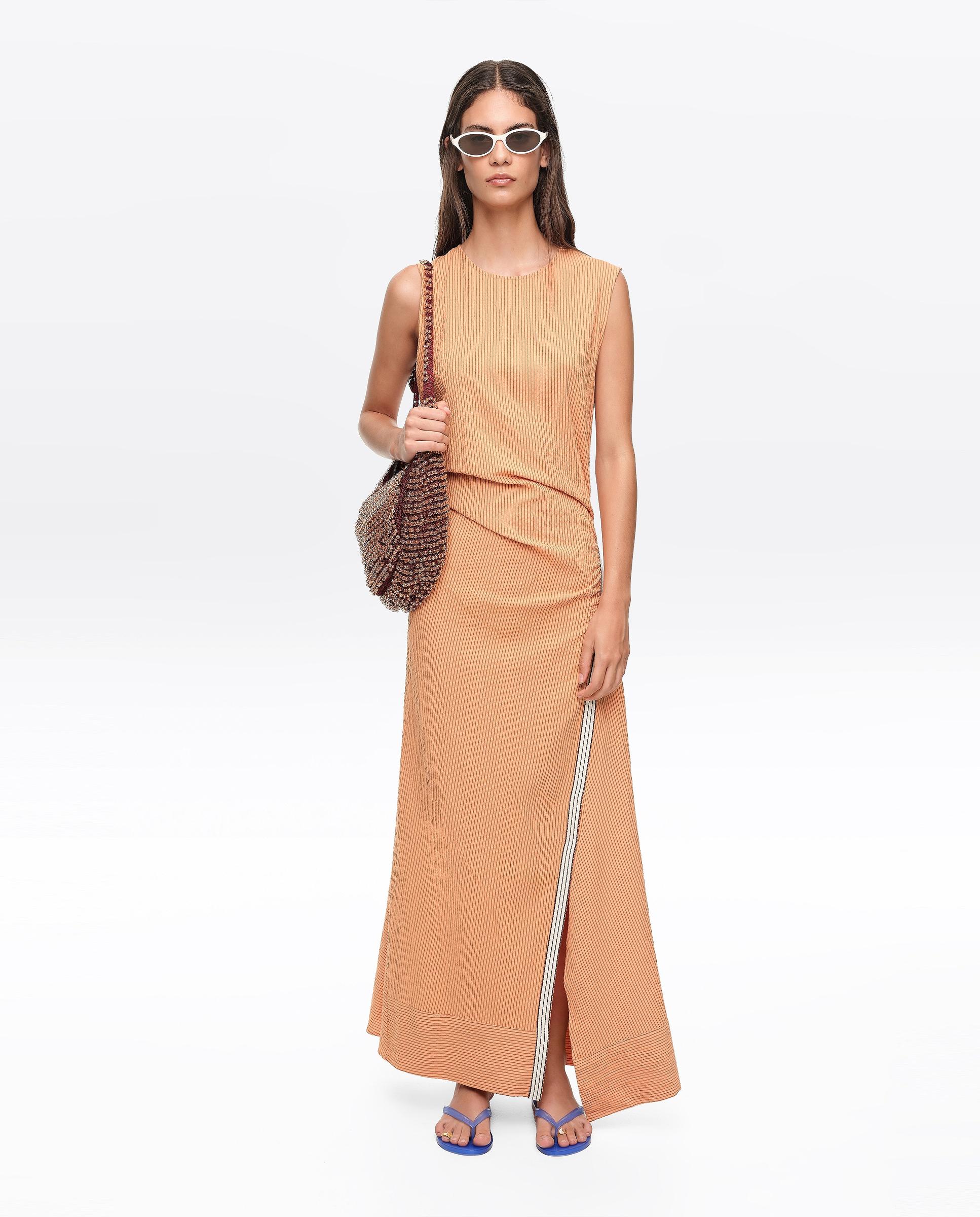 Vestido de Alças com Tira Sobreposta Laranja-7
