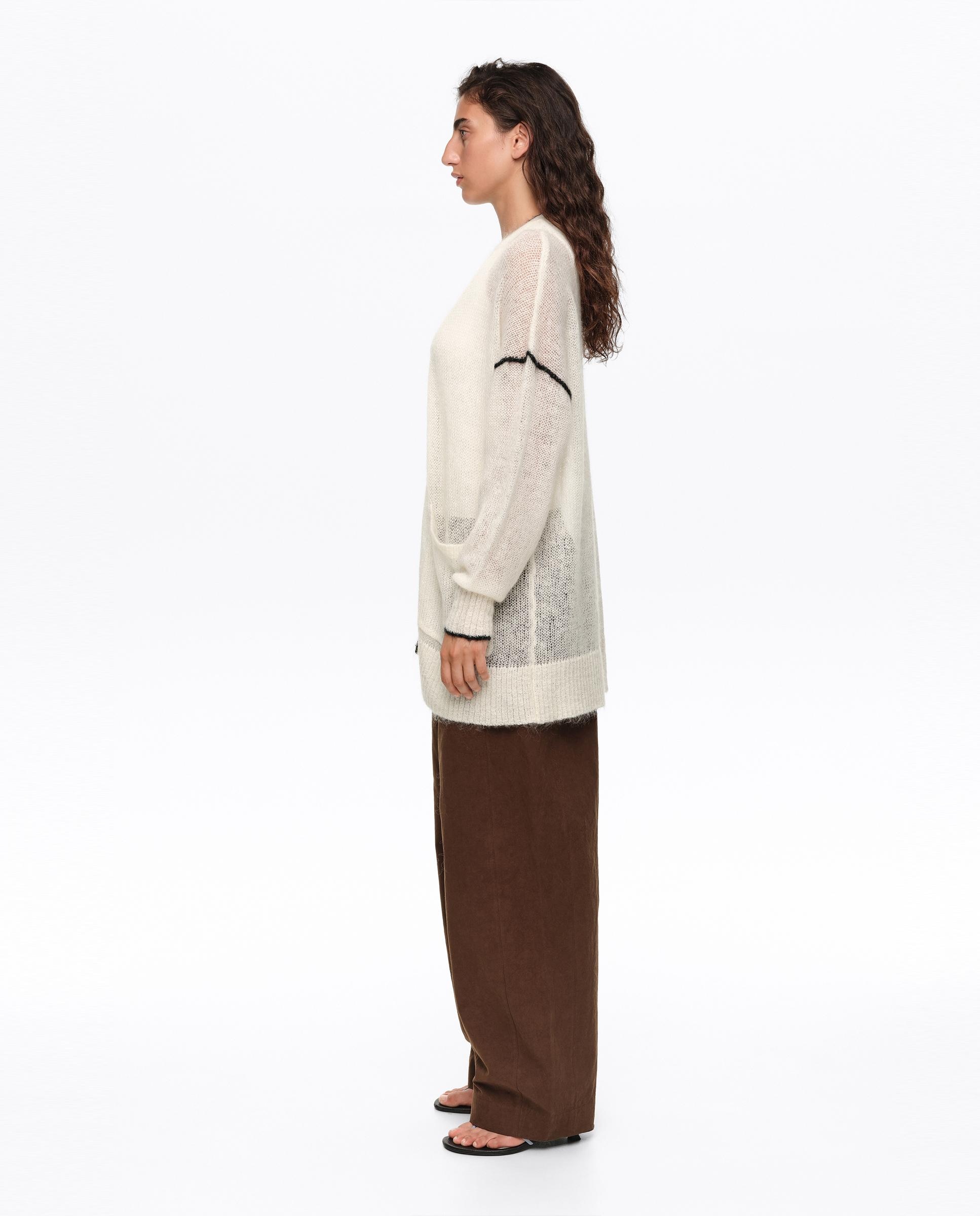 Cardigan Comprido Mohair com Contrastes Marfim-3