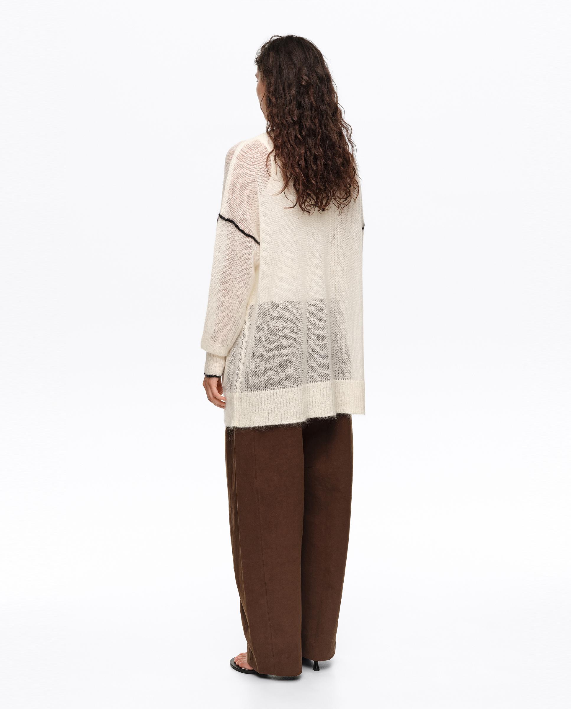 Cardigan Comprido Mohair com Contrastes Marfim-4