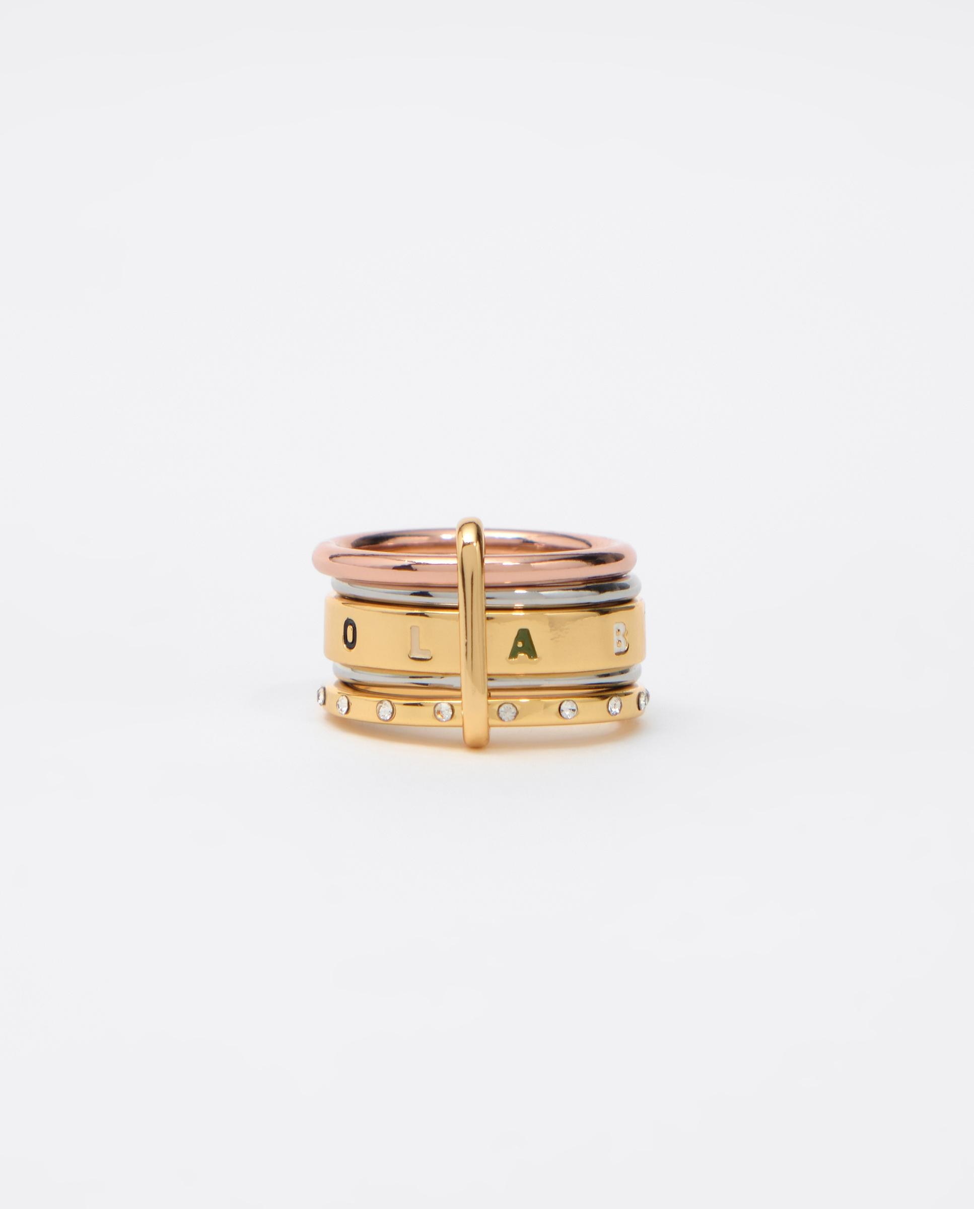 Anel Bandas Metal Multioro e Cristais com Logo Dourado-2