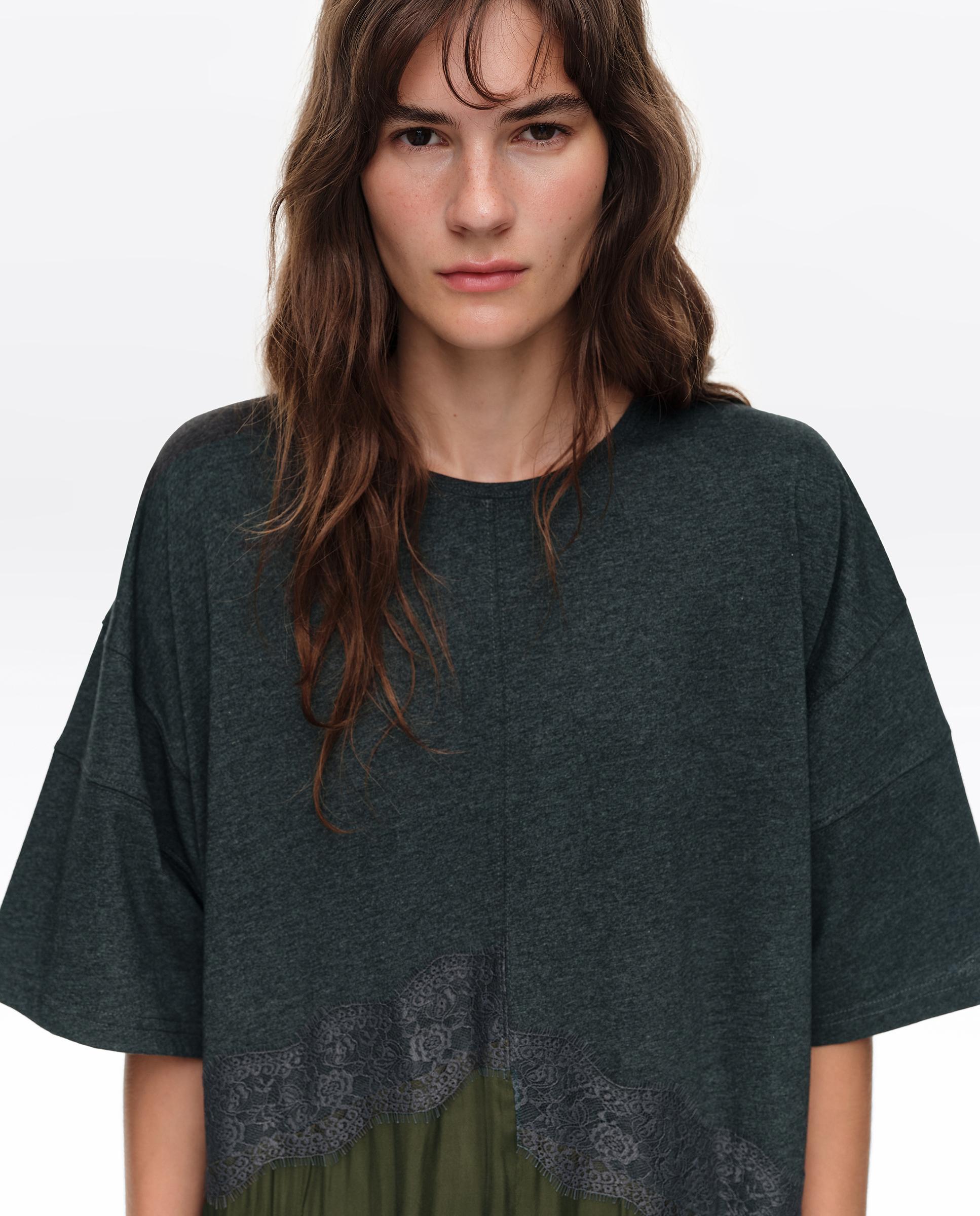 Vestido Bimaterial Irregular Caqui-2