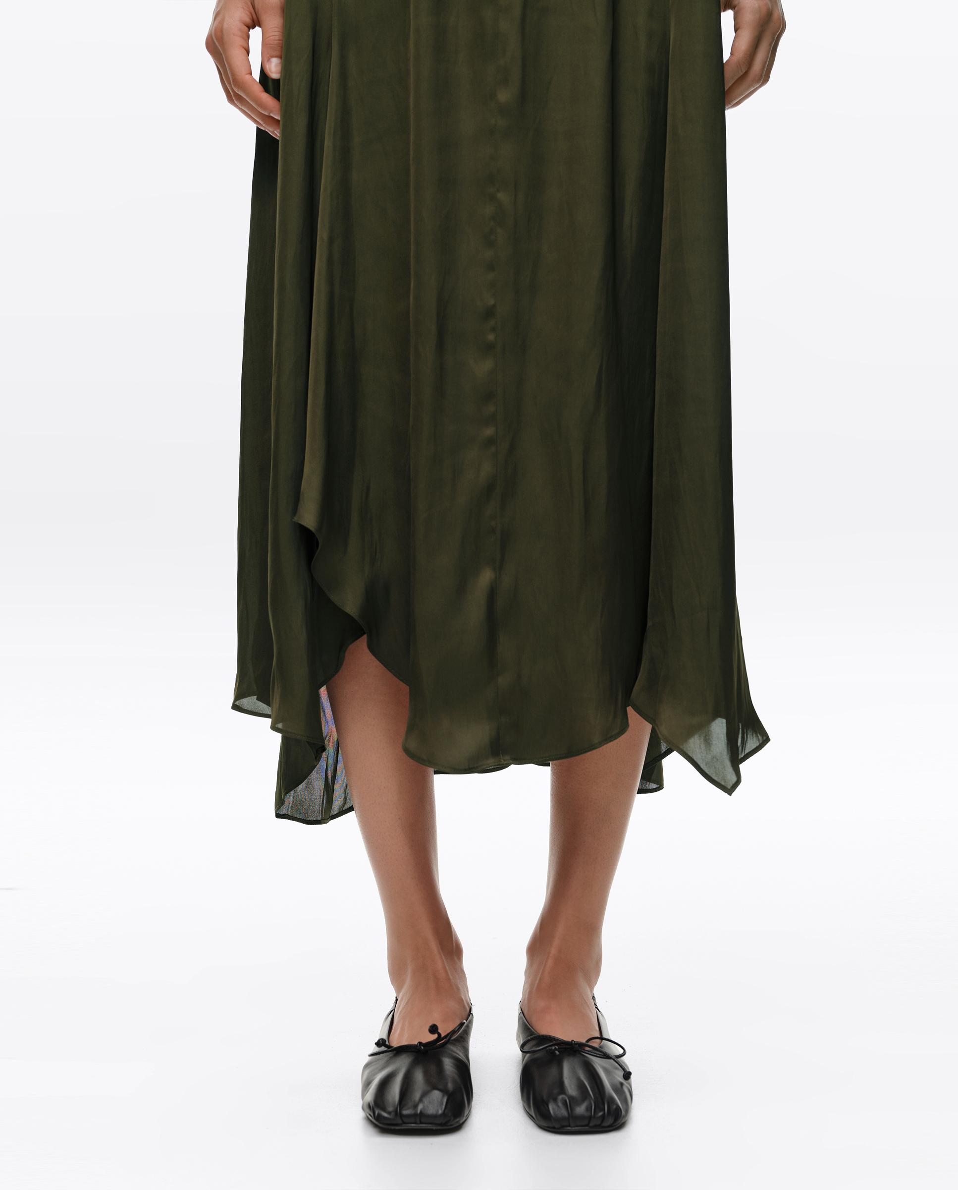Vestido Bimaterial Irregular Caqui-3