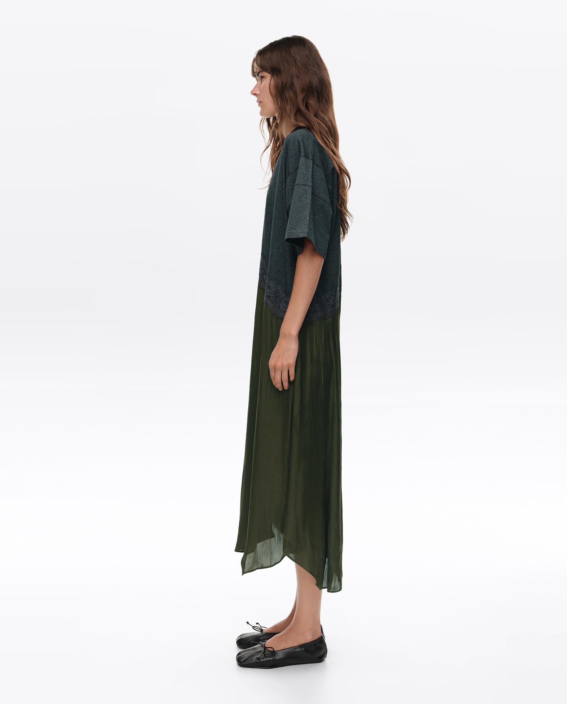 Vestido Bimaterial Irregular Caqui-4