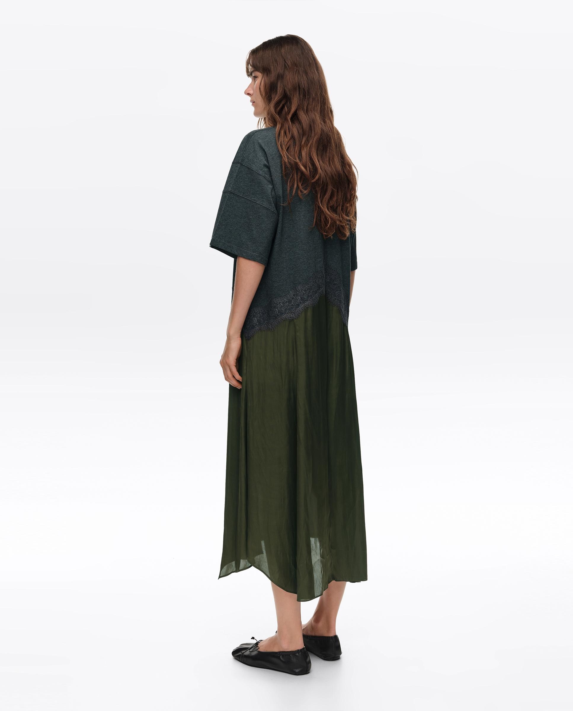 Vestido Bimaterial Irregular Caqui-5