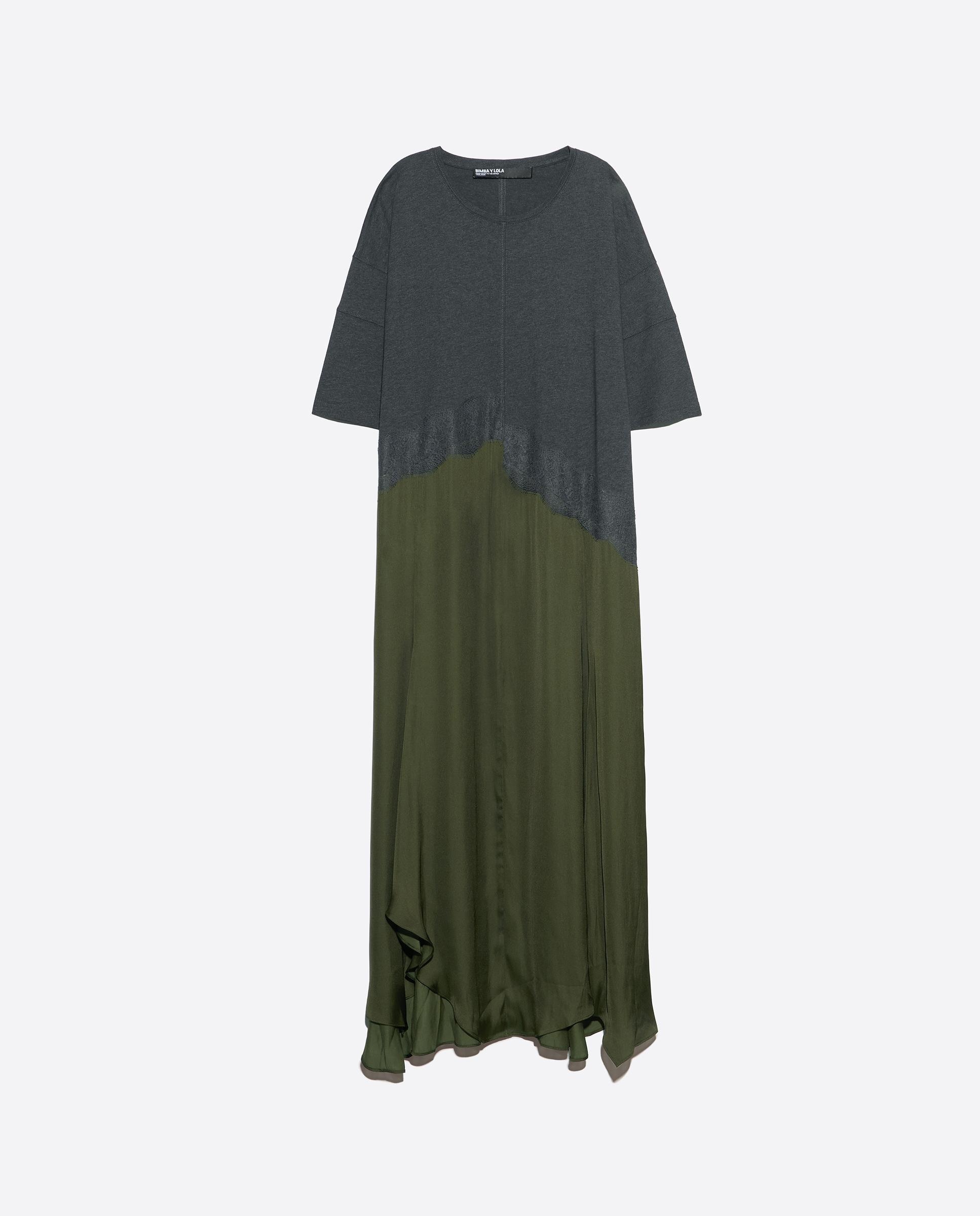 Vestido Bimaterial Irregular Caqui-6