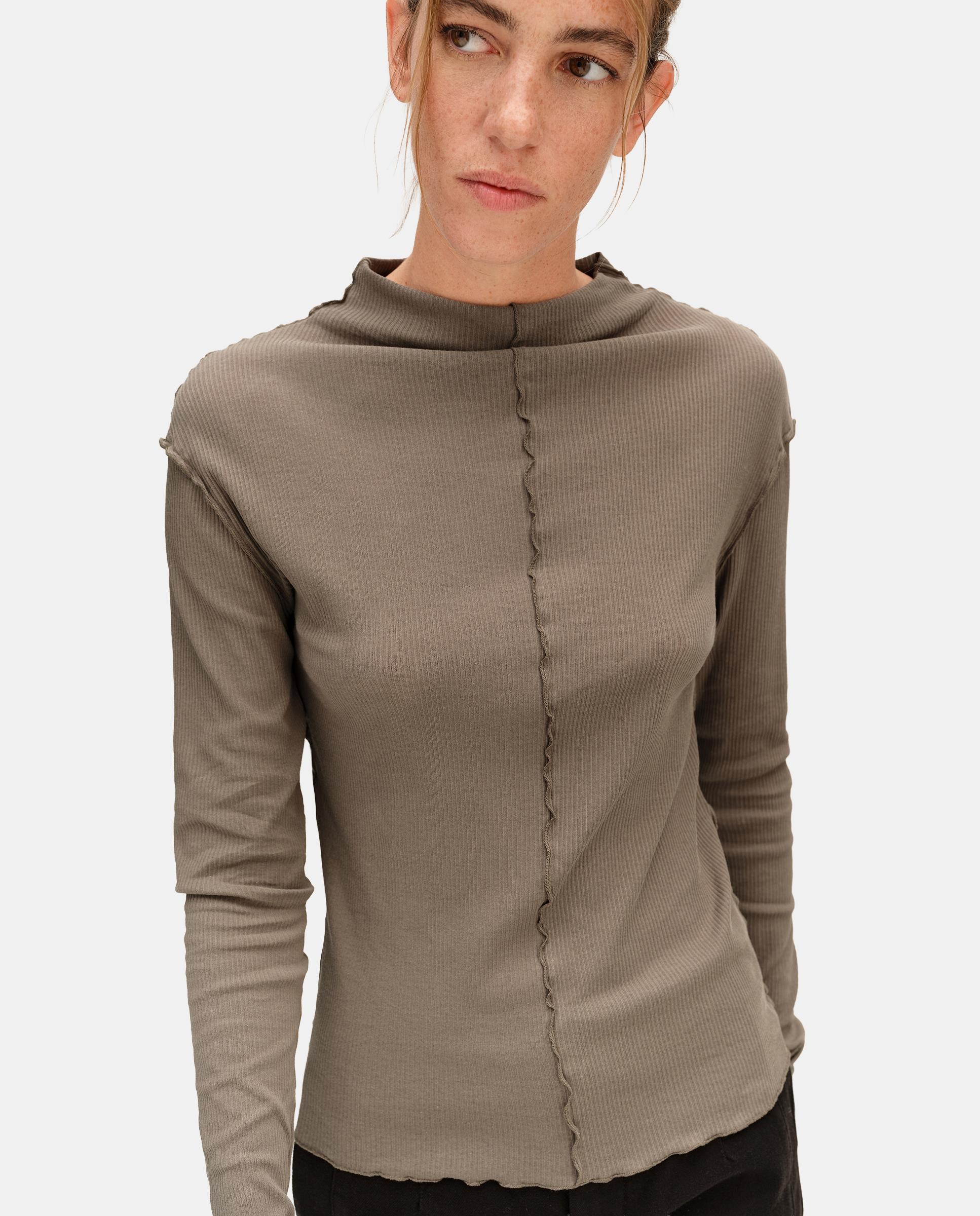 T-shirt em Canelado Ajustada Taupe-2