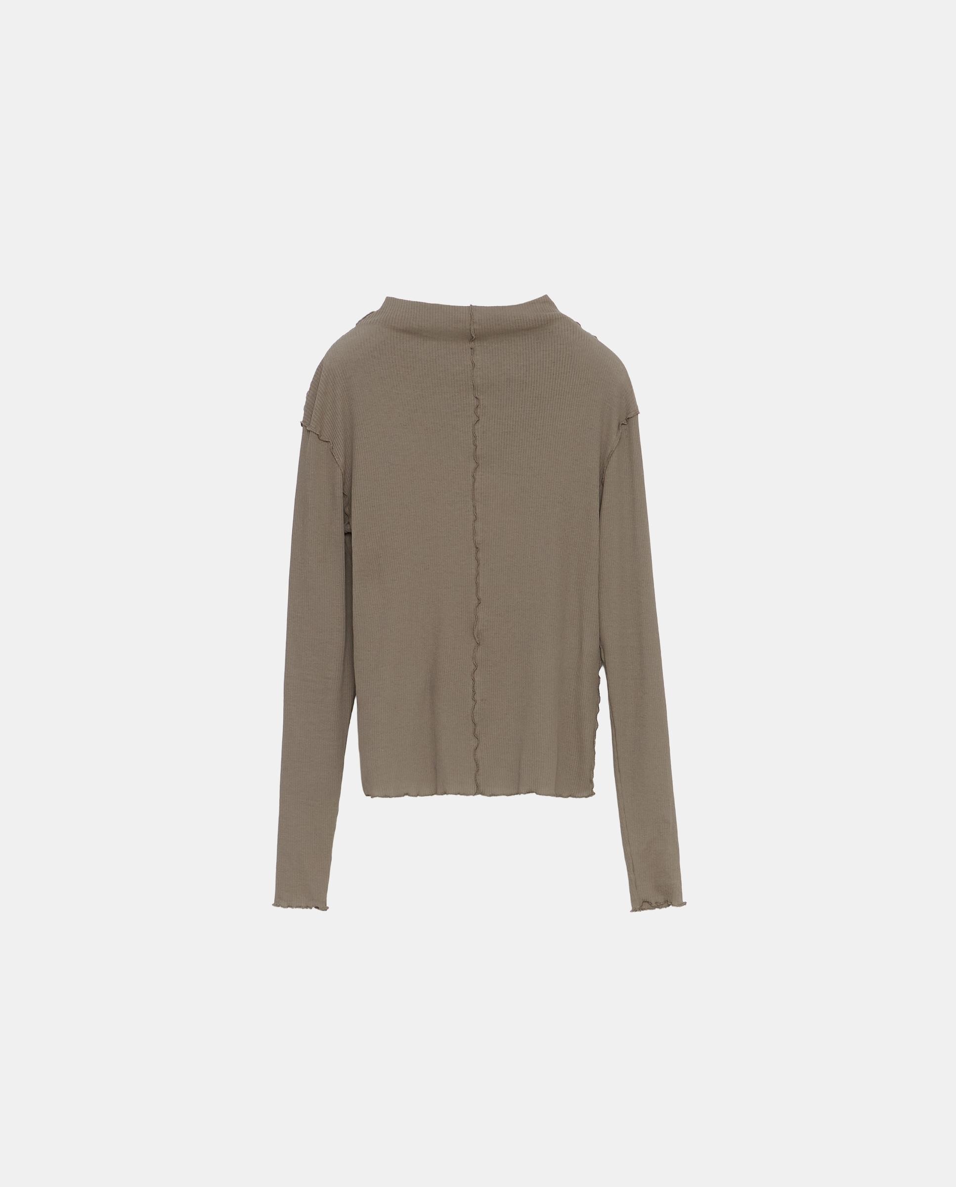 T-shirt em Canelado Ajustada Taupe-5