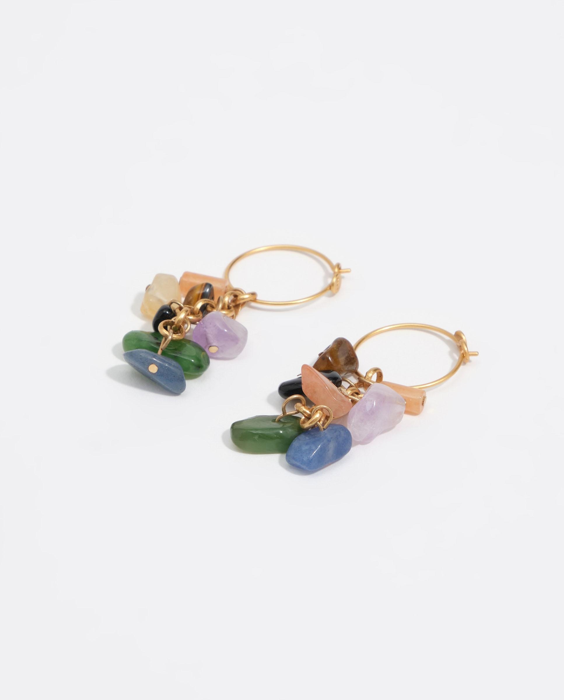 Brincos de Argola Multipedras em Dourado Envelhecido Dourado-4