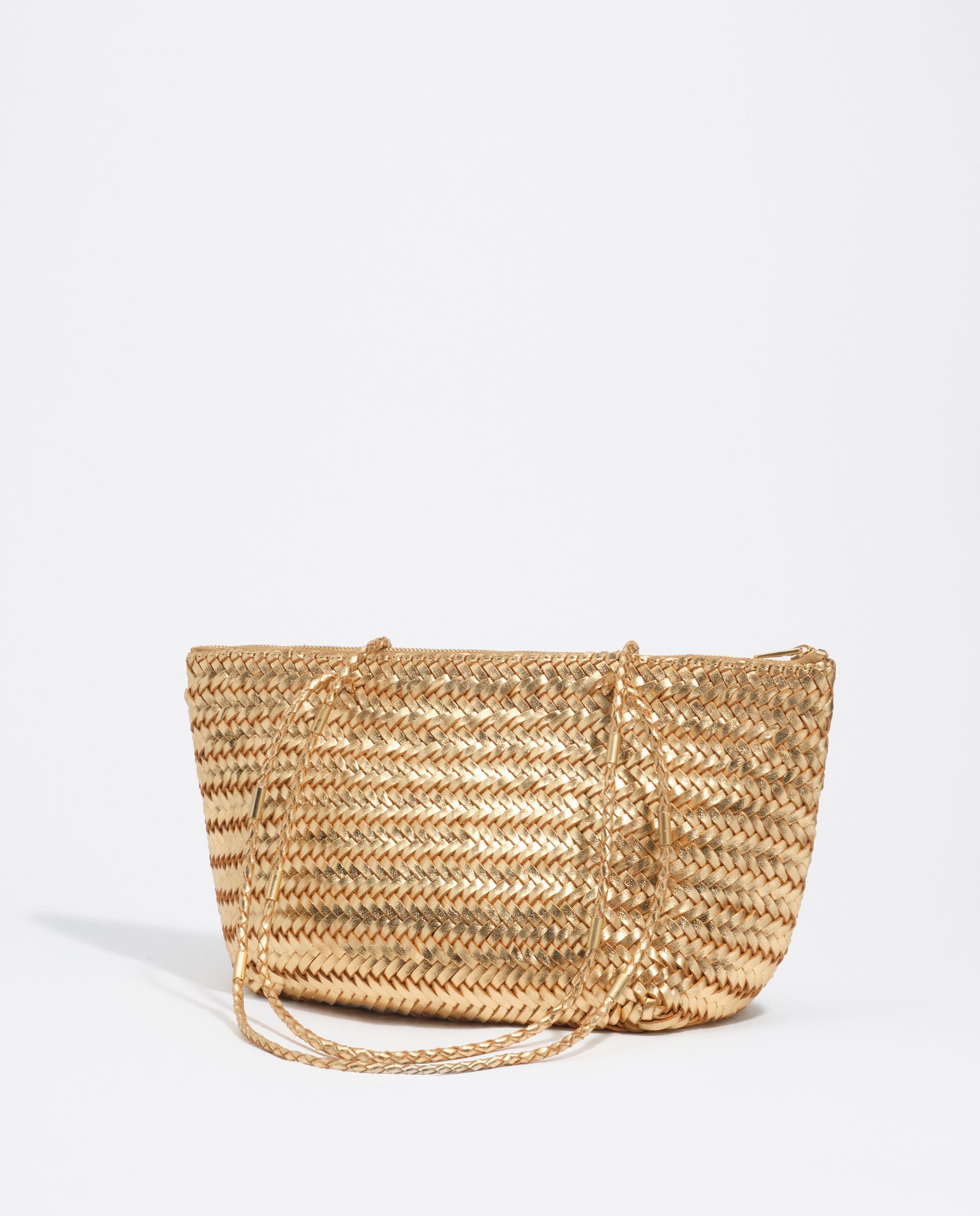 Mala de Ombro Shopper Média em Pele Entrançada Ouro-4