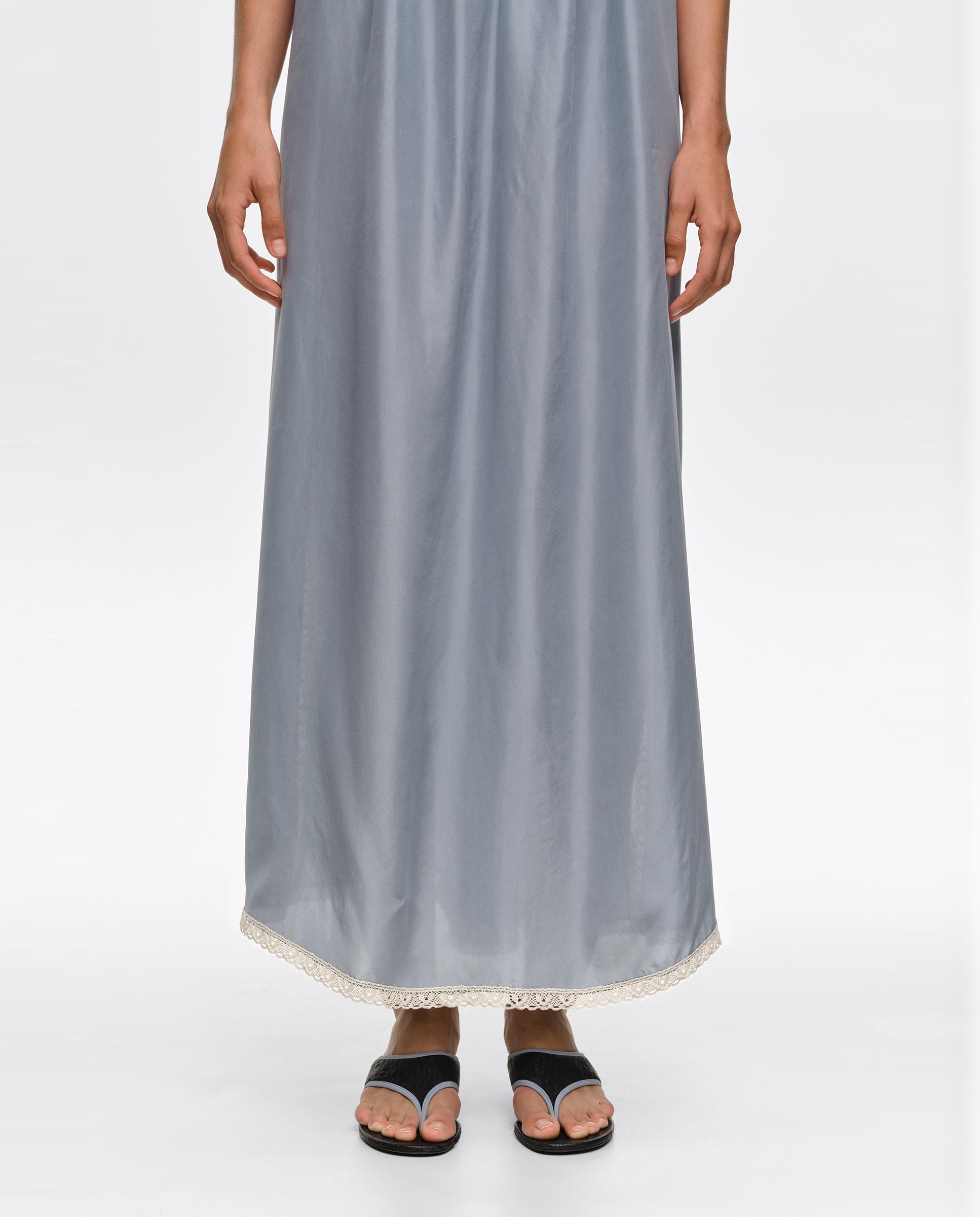 Vestido de Alças com Rendas em Seda Azul-claro-3