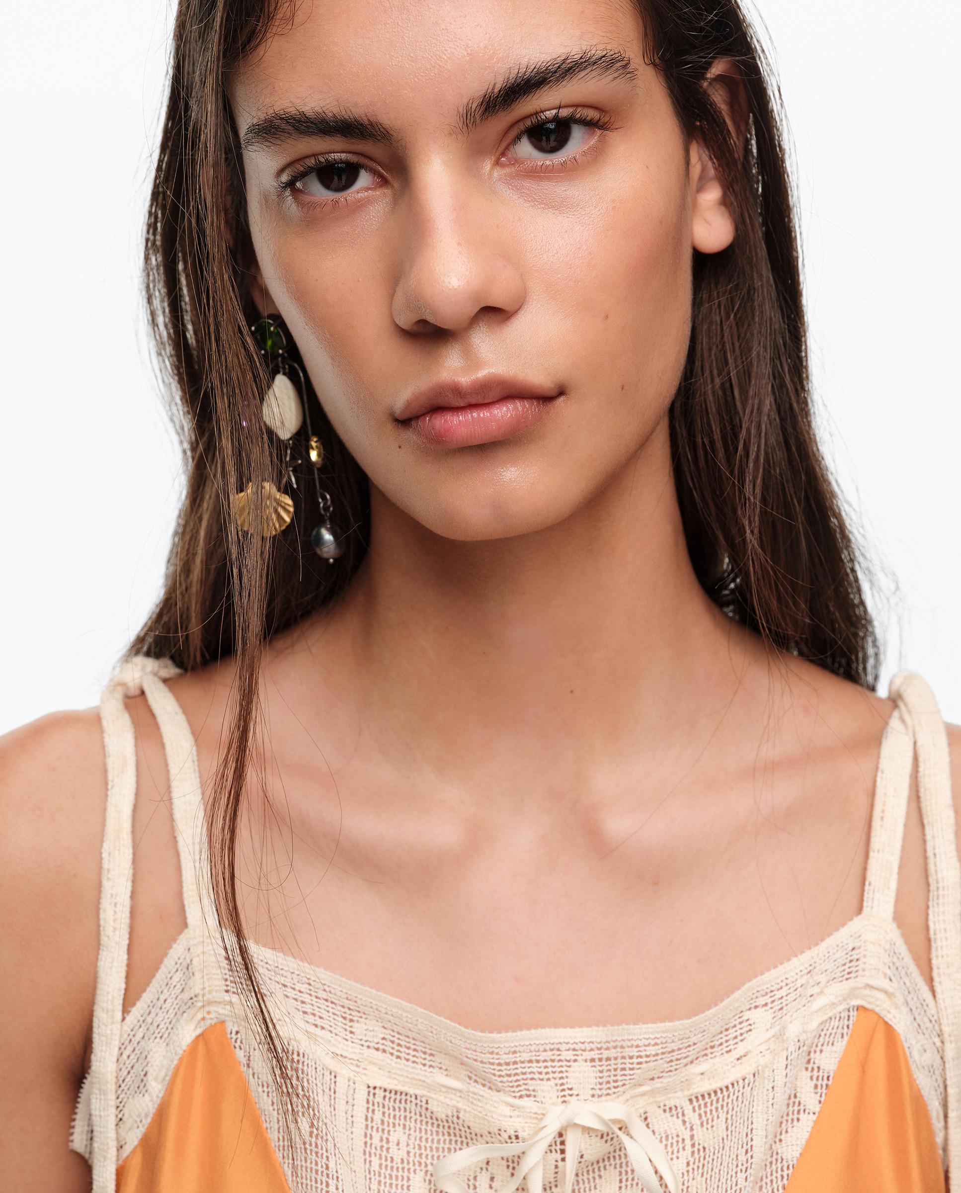 Vestido de Alças com Rendas em Seda Laranja-2
