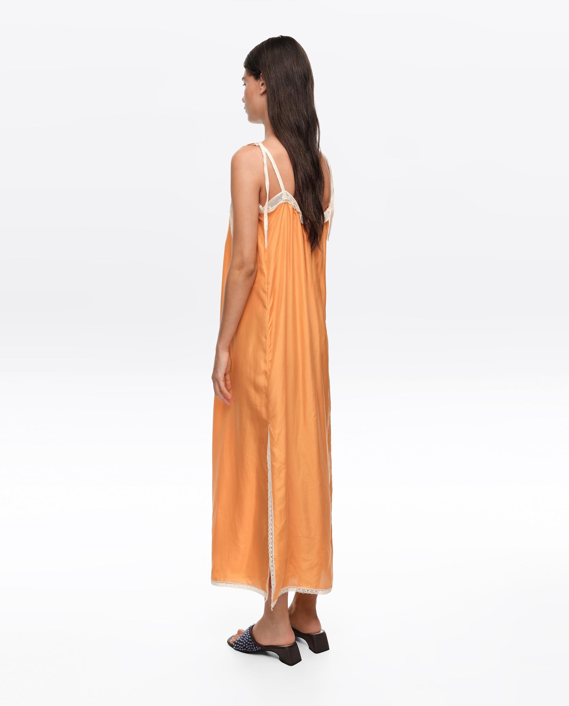 Vestido de Alças com Rendas em Seda Laranja-4