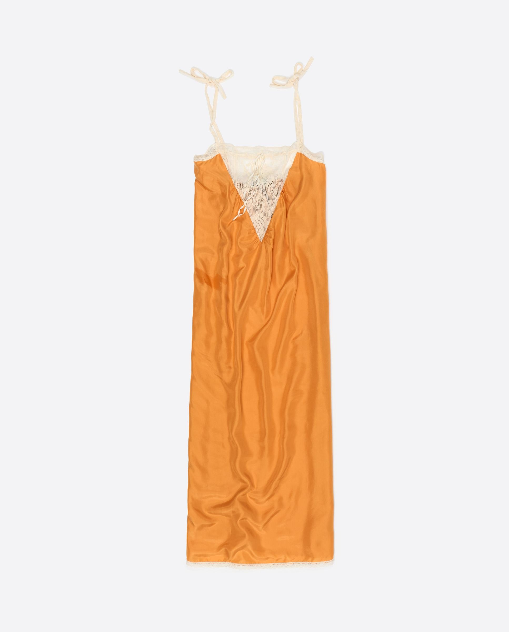 Vestido de Alças com Rendas em Seda Laranja-5