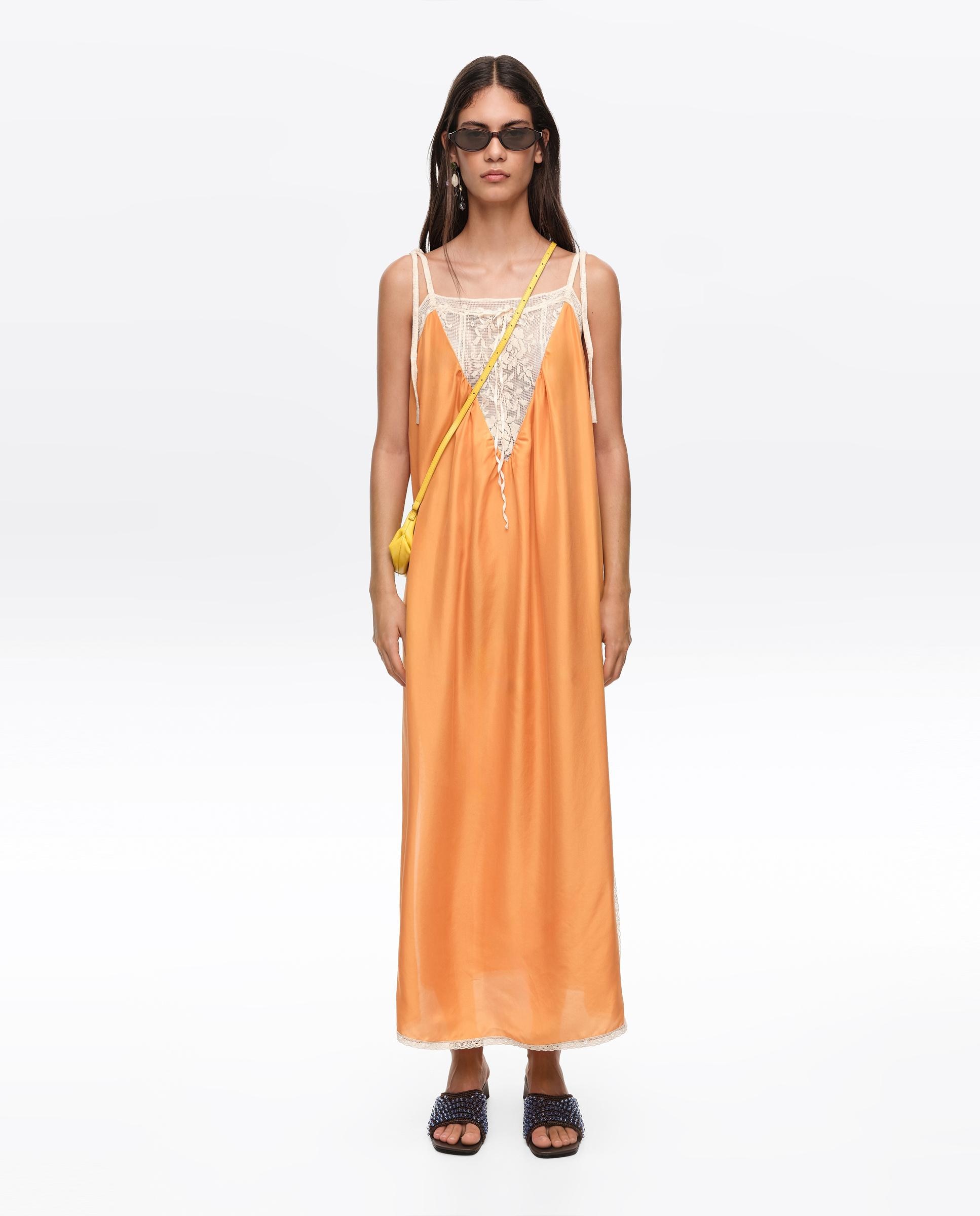 Vestido de Alças com Rendas em Seda Laranja-6