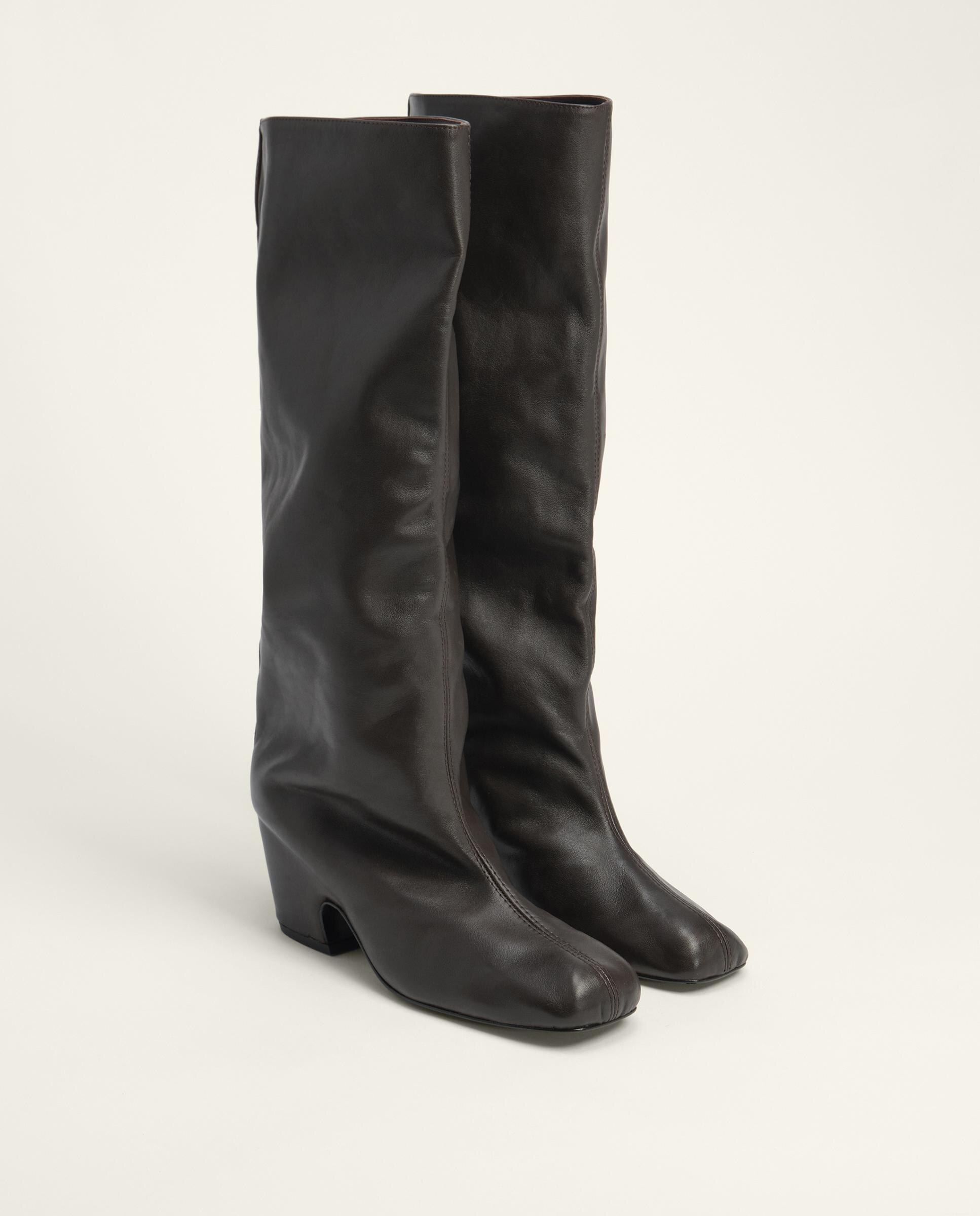 Botas Altas de Salto em Pele Castanho-escuro-2