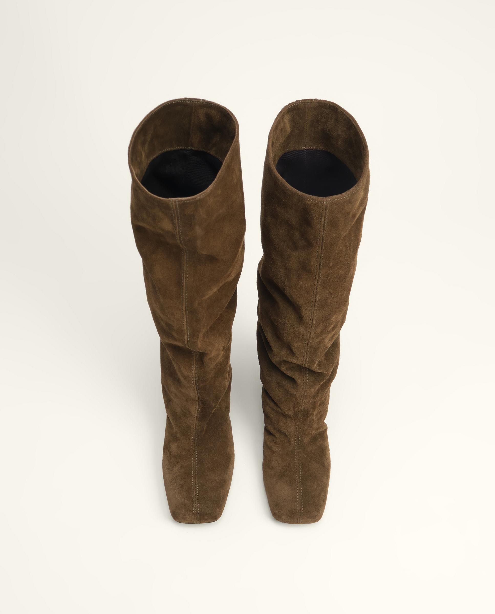 Botas Altas de Salto em Camurça Verde-escuro-4