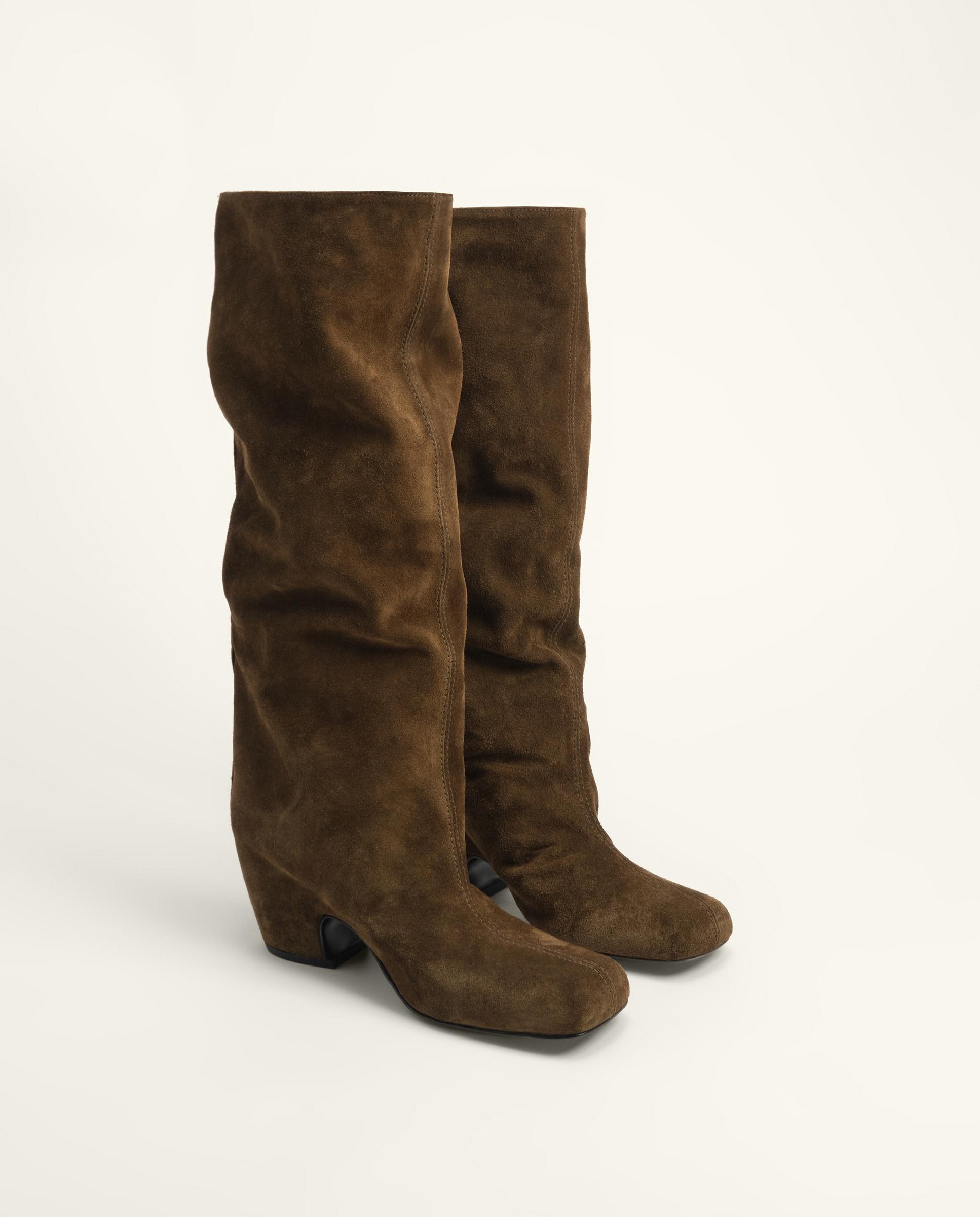 Botas Altas de Salto em Camurça Verde-escuro-2