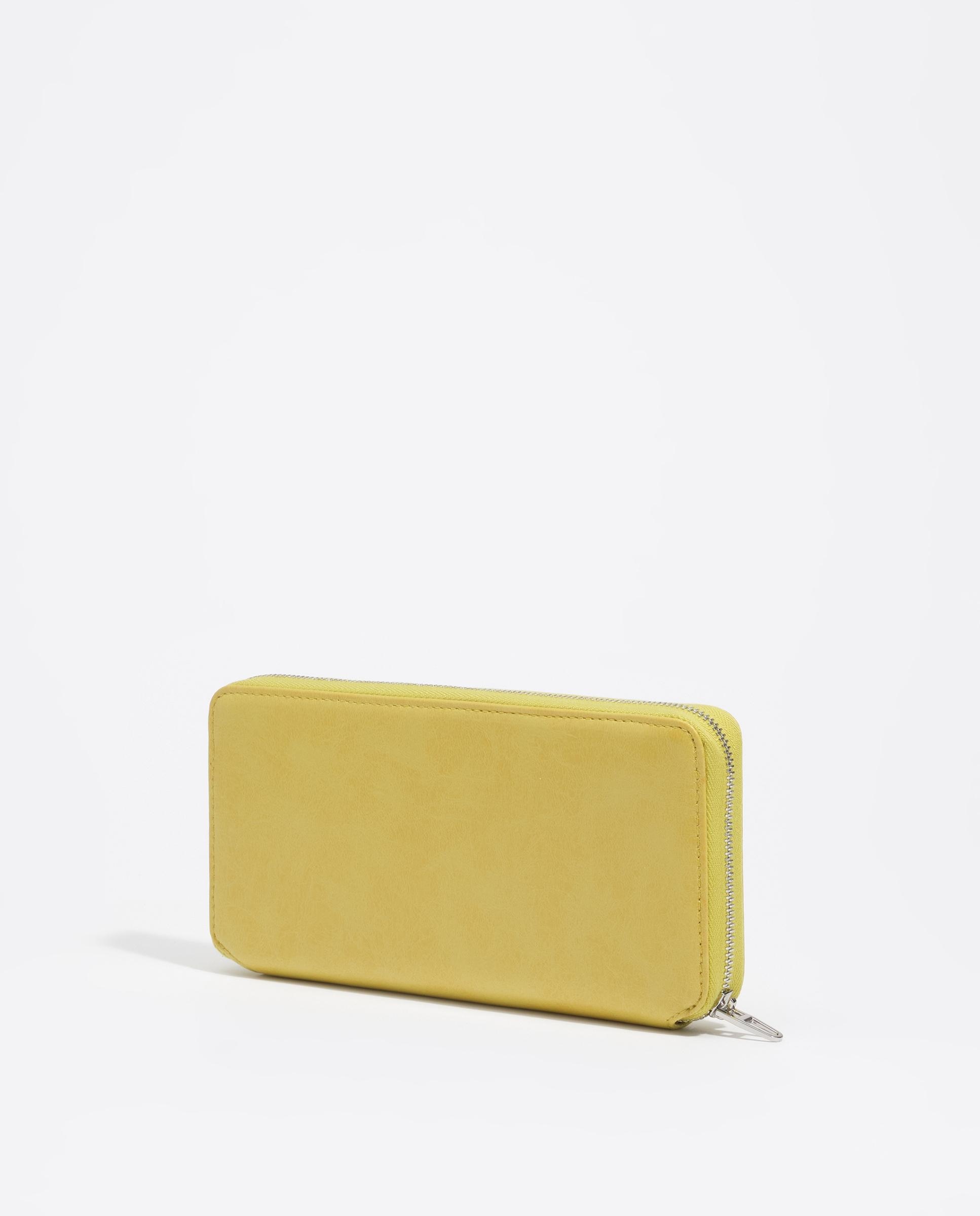 Carteira com Fecho Zip Grande Pele Amarelo-3