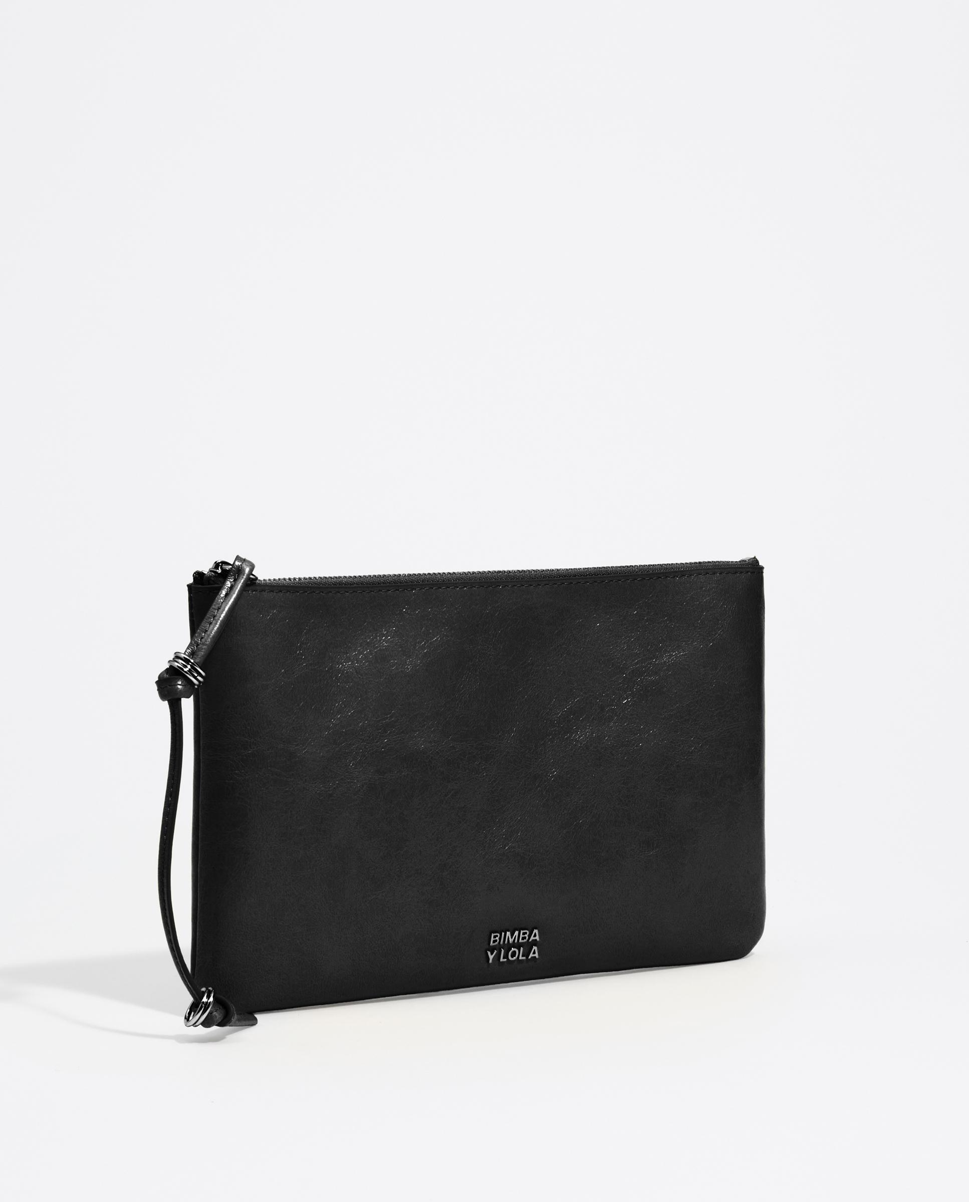 Necessaire Tipo Envelope Médio de Pele Preto-2