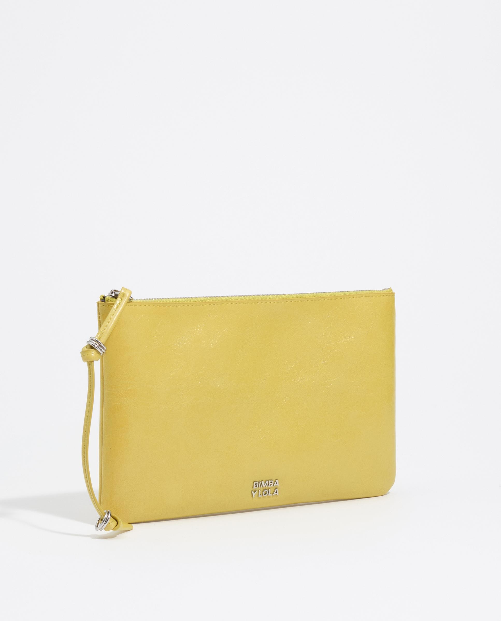 Necessaire Envelope com Fecho Zip Médio de Pele Amarelo-2